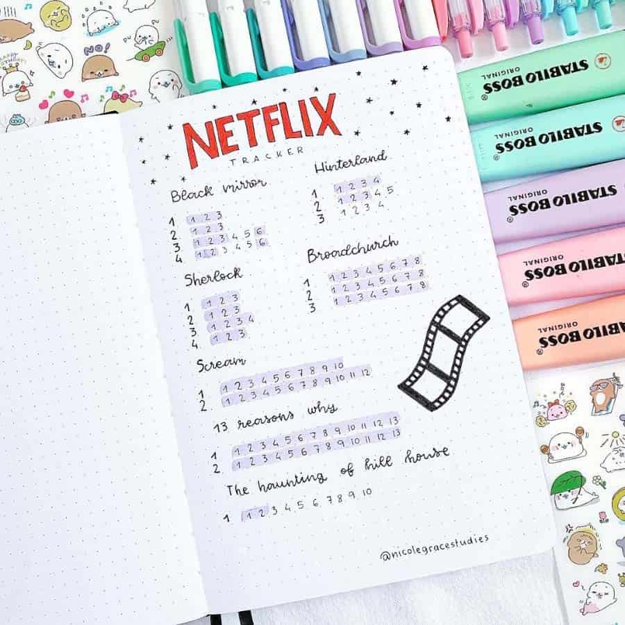 15 Movies TV Series Tracker Bullet Journal Ideas