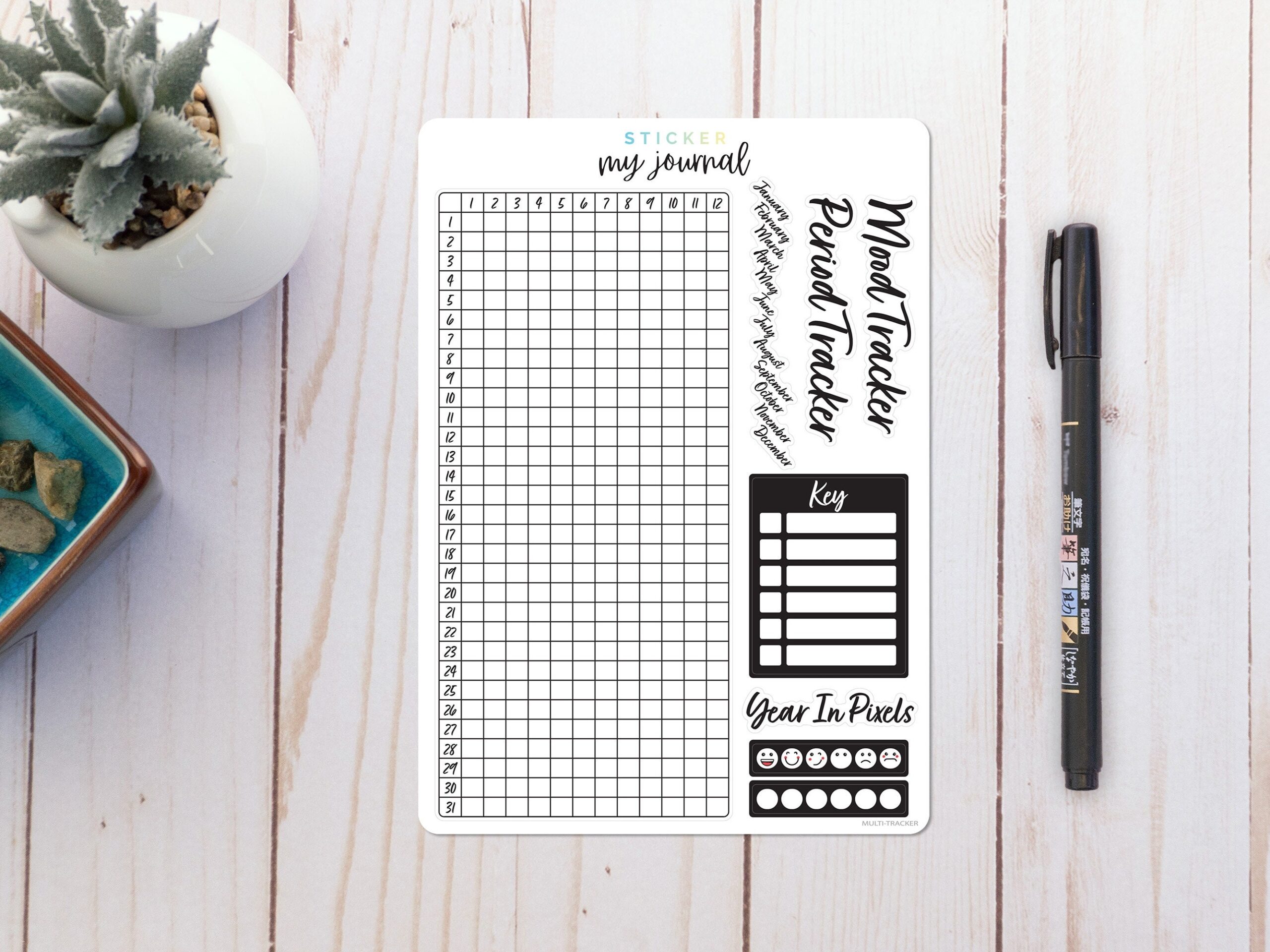 Annual Multi tracker Yearly Mood Habit Cycle Tracking Stickers For Your Bullet Journal Or Planner Year In Pixels Etsy