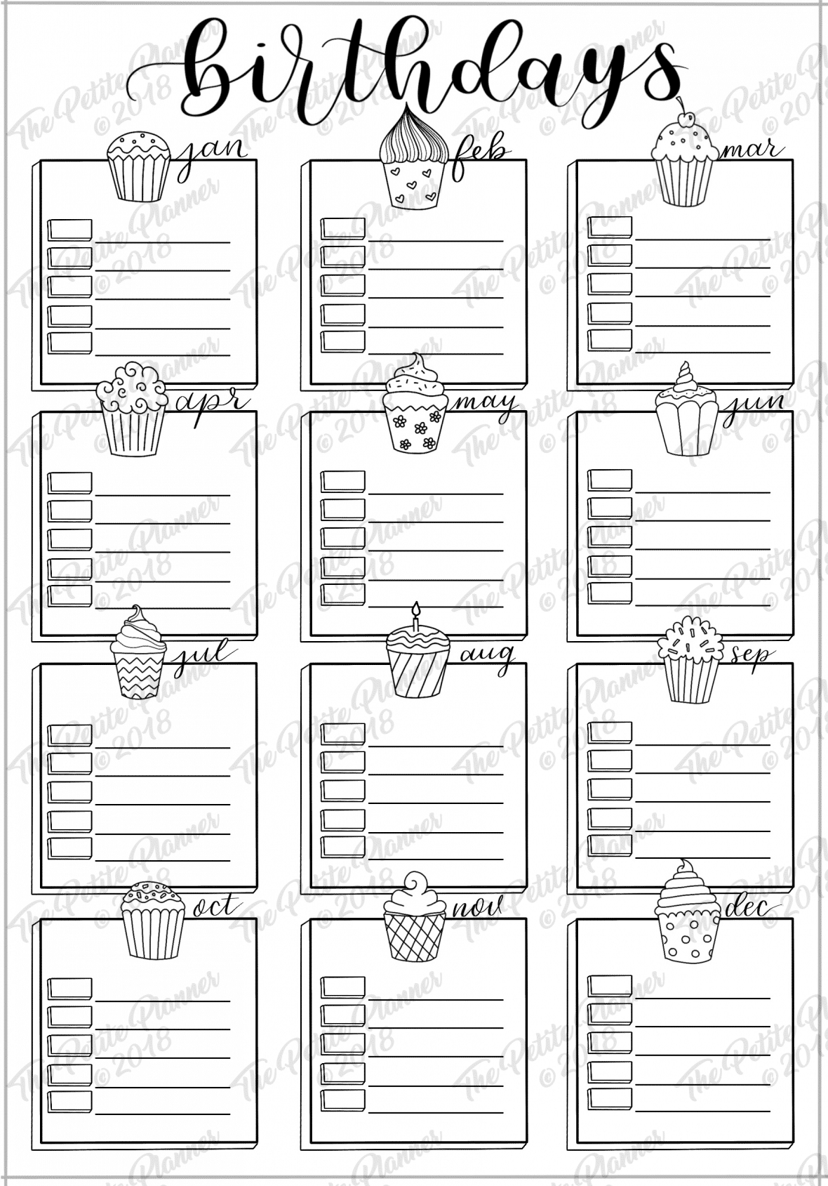 Birthday Tracker Printable The Petite Planner