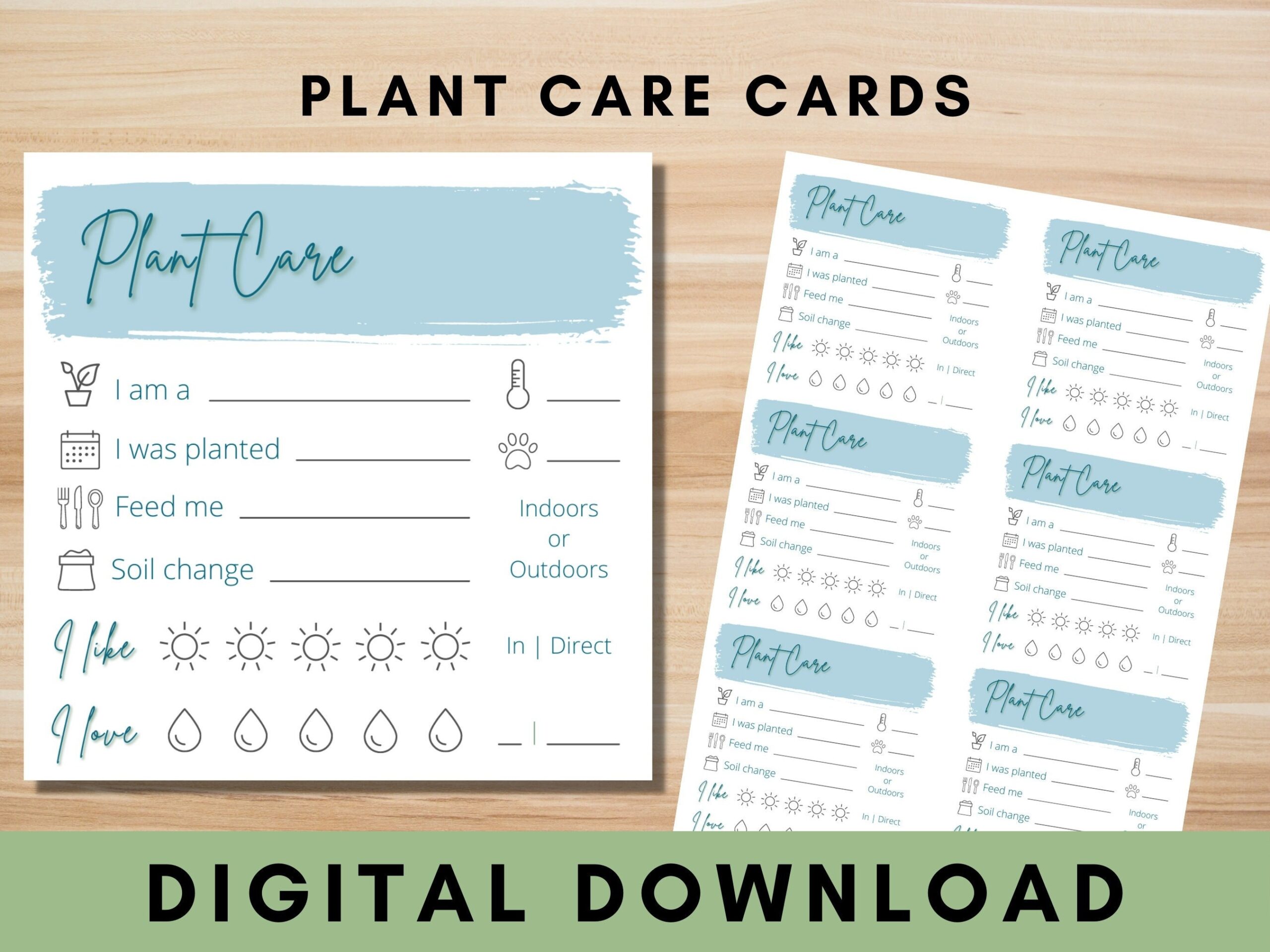 Blue Plant Care Cards DIGITAL DOWNLOAD Printable Plant Cards Plant Gift For Her Plant Notes Plant Care Plant Tracker Plant ID Etsy