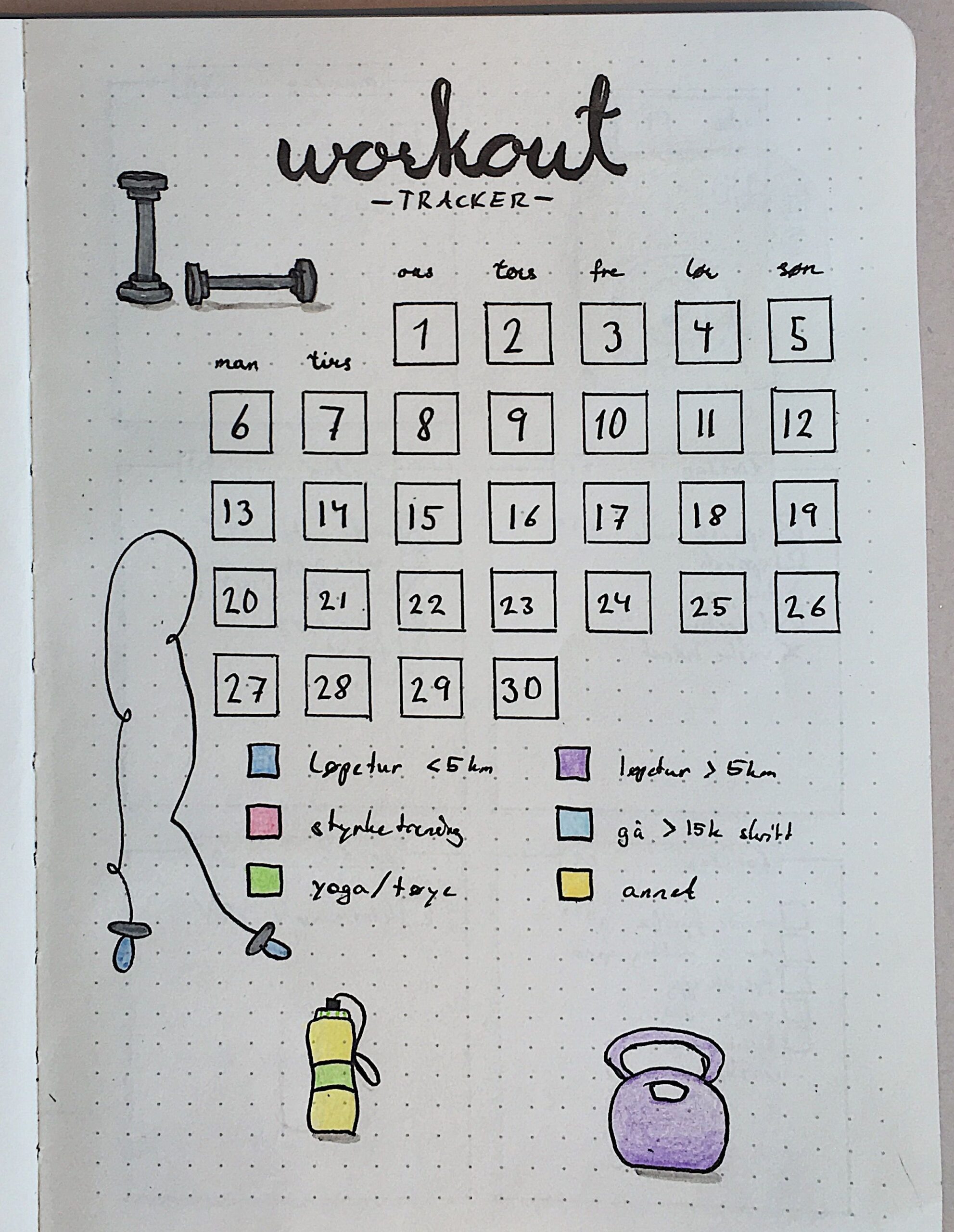 bullet journal workout mood tracker