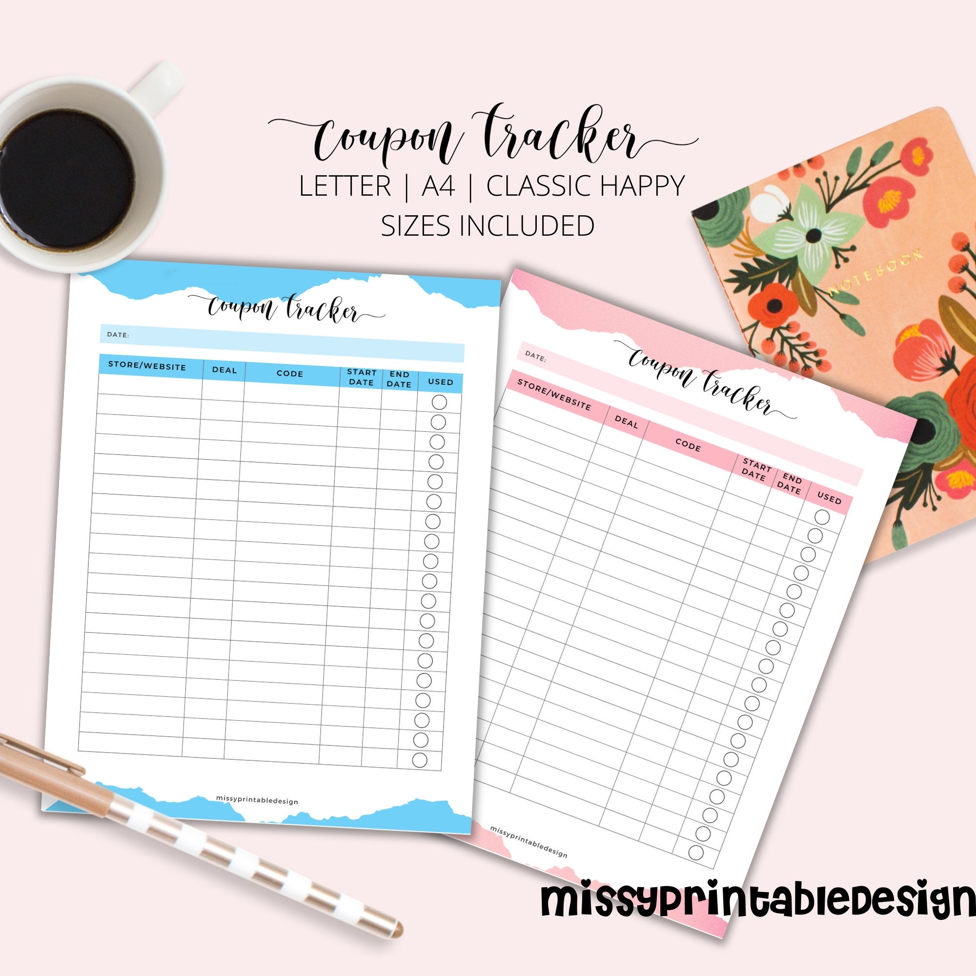 Coupon Code Tracker Printable Coupon Organizer Discount Tracker Shopping Coupon Organizer INSTANT DOWNLOAD Etsy
