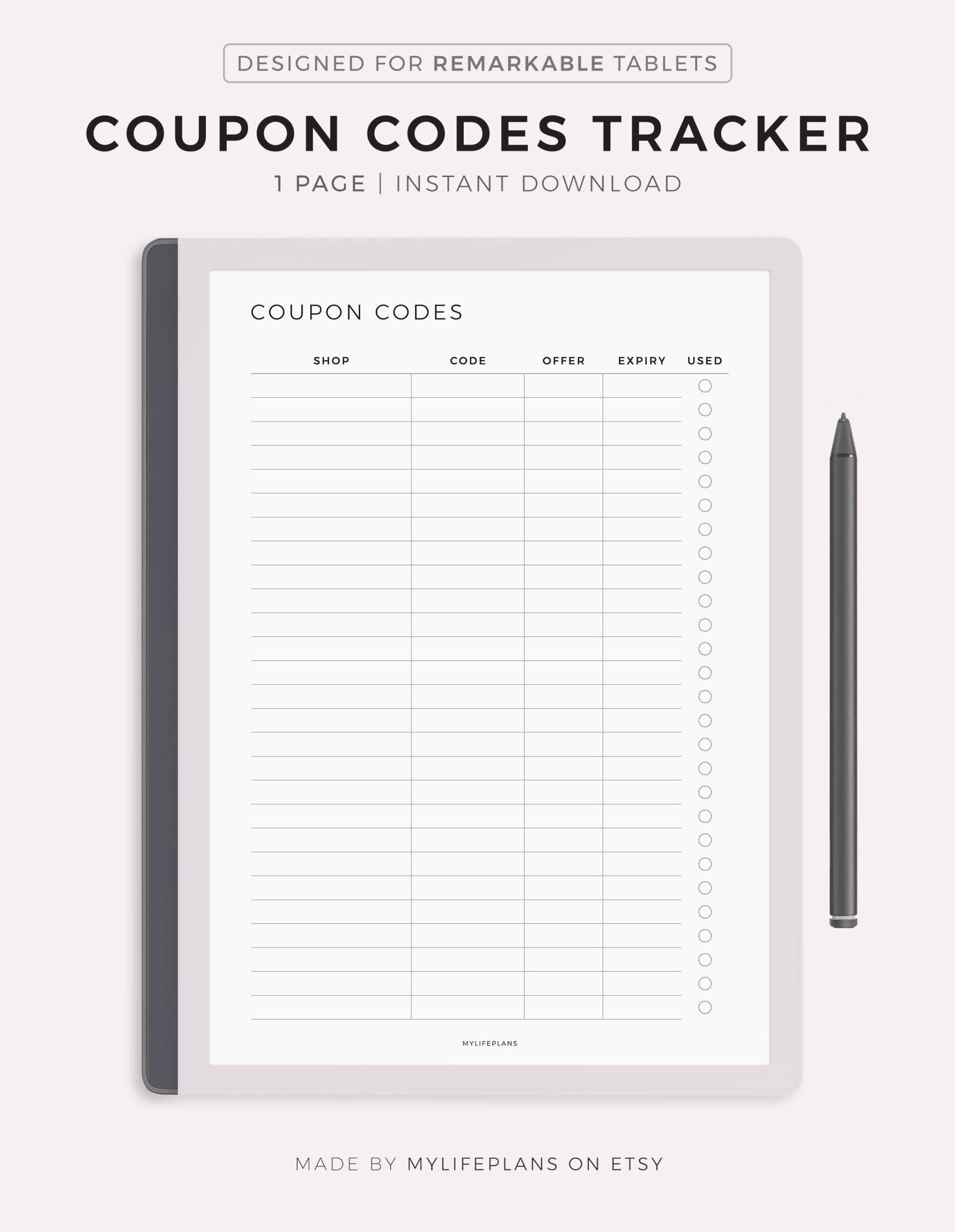 Coupon Codes Tracker For Remarkable 2 Coupon Organizer Shop Discount Code List Promo Code Tracker Coupon Log Instant Download Etsy