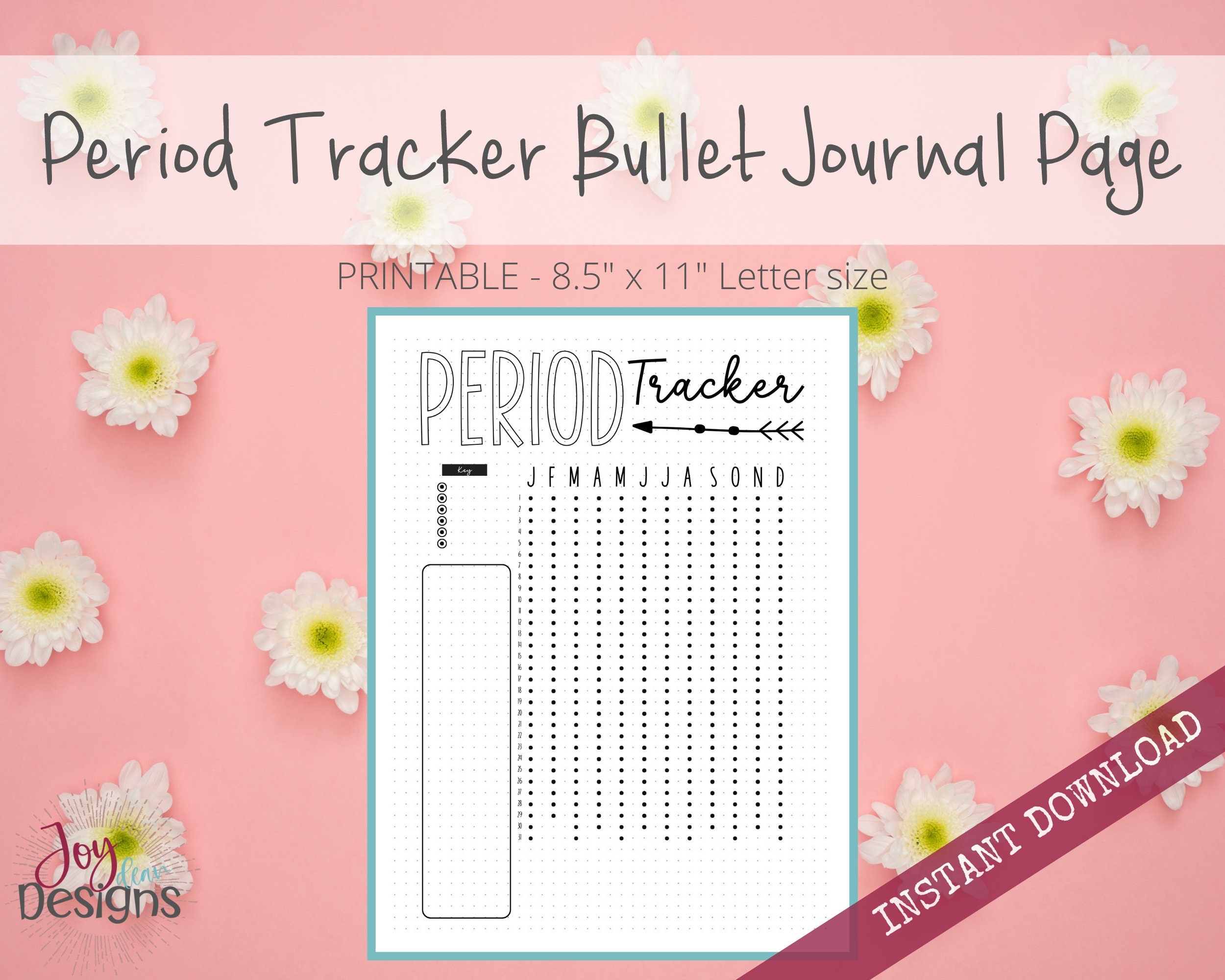 Daily Monthly Period Menstrual Cycle Tracker Bullet Dotted Journal Page Instant Download Printable Planner Etsy