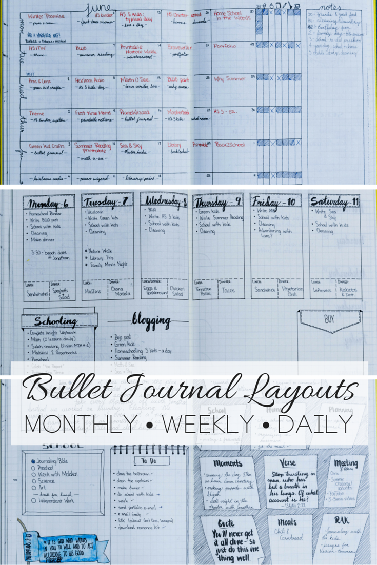 Daily Weekly And Monthly Bullet Journal Layout Examples