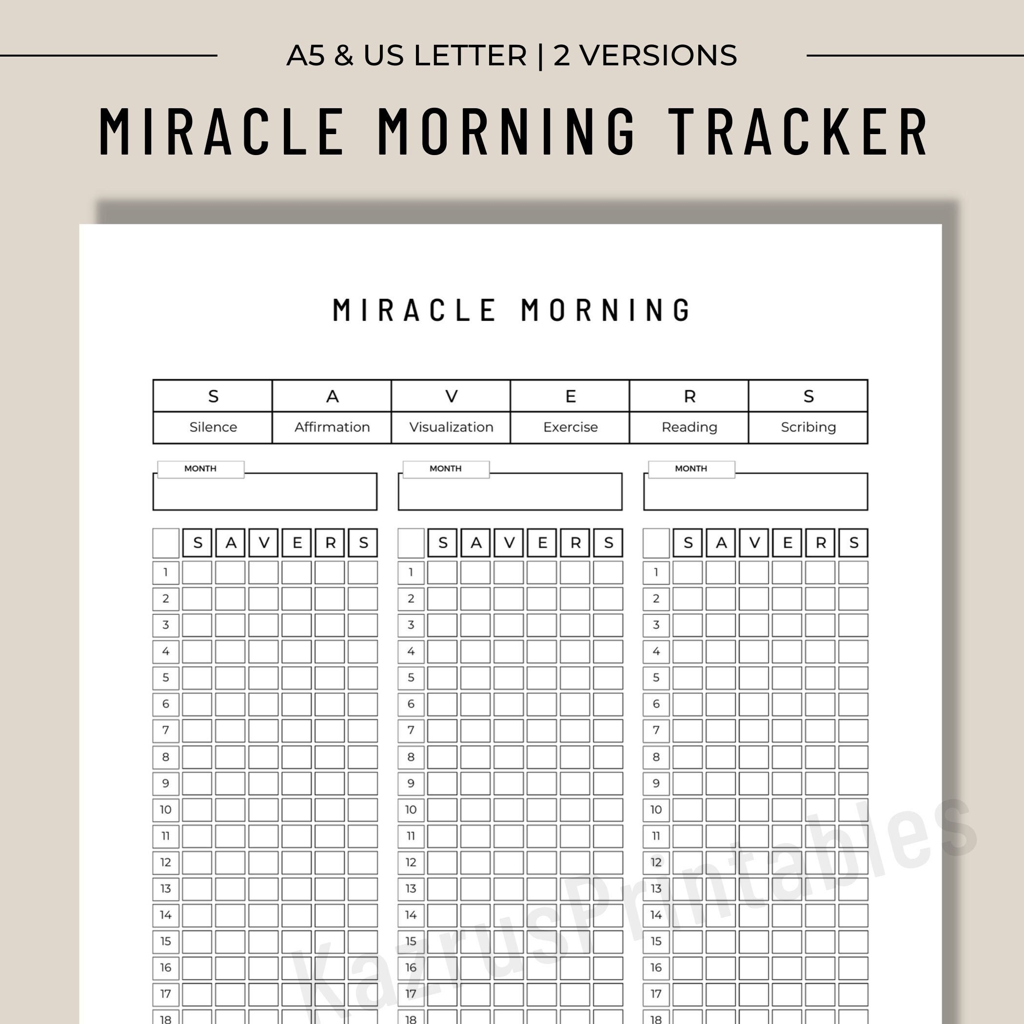 Miracle Morning Morning Routine Tracker Daily Weekly Monthly Routine One Page Etsy