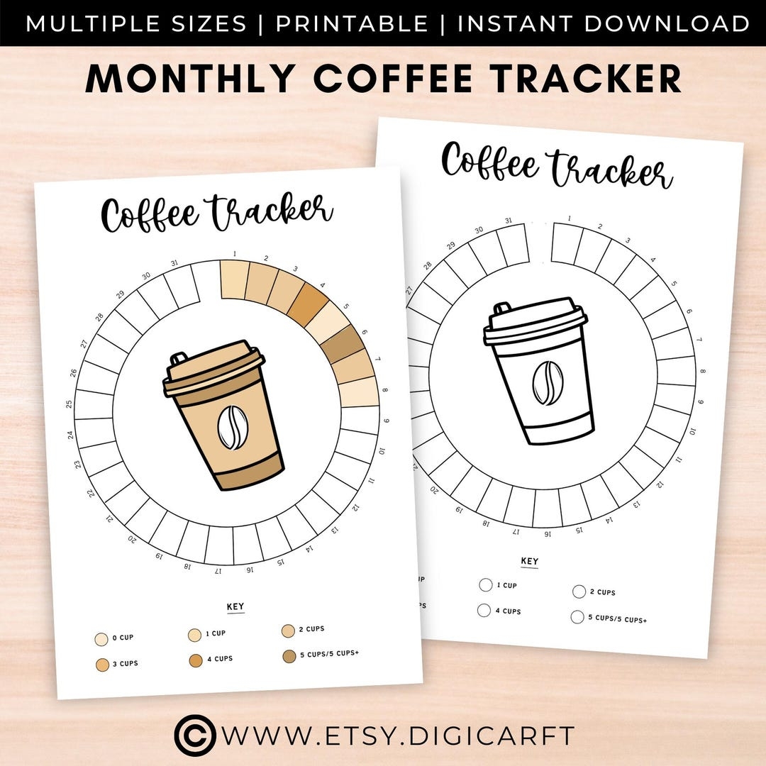 Monthly Coffee Tracker Printable a5 Bullett Journal Page monthly Wheel Habit Tracker daily Caffeine Tracker health Planner coffee Log Bujo Etsy