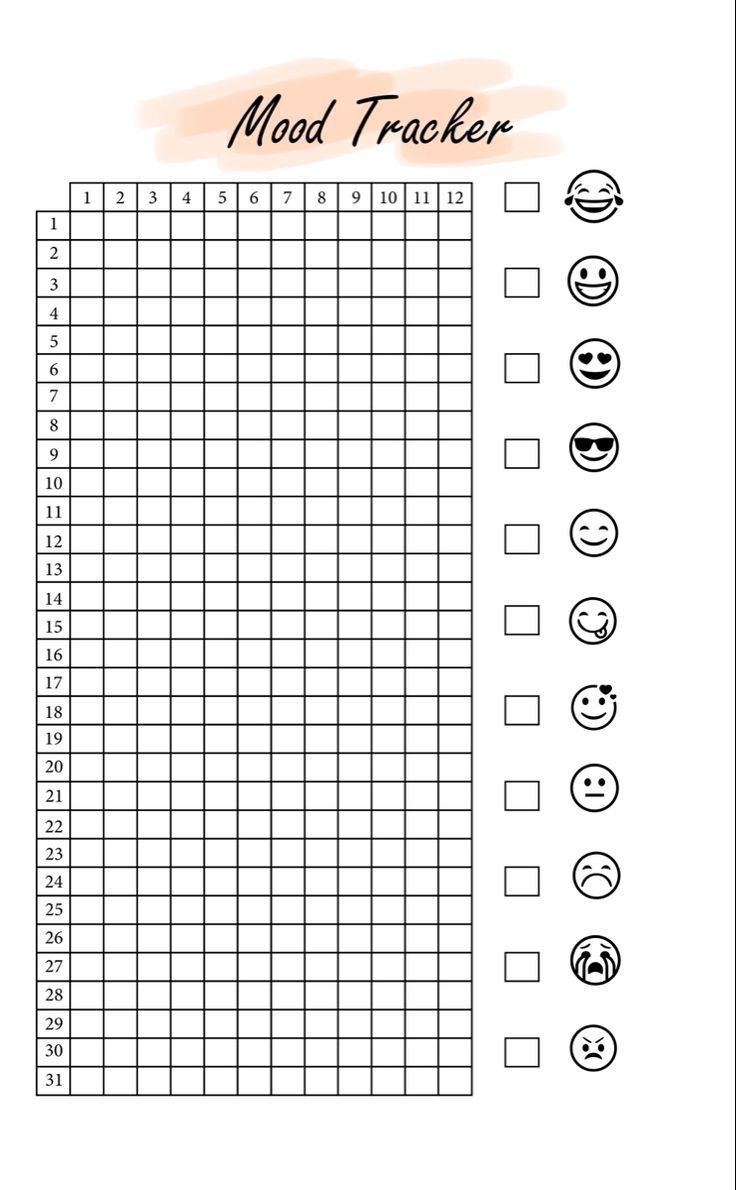 Mood Tracker Printable Worksheet