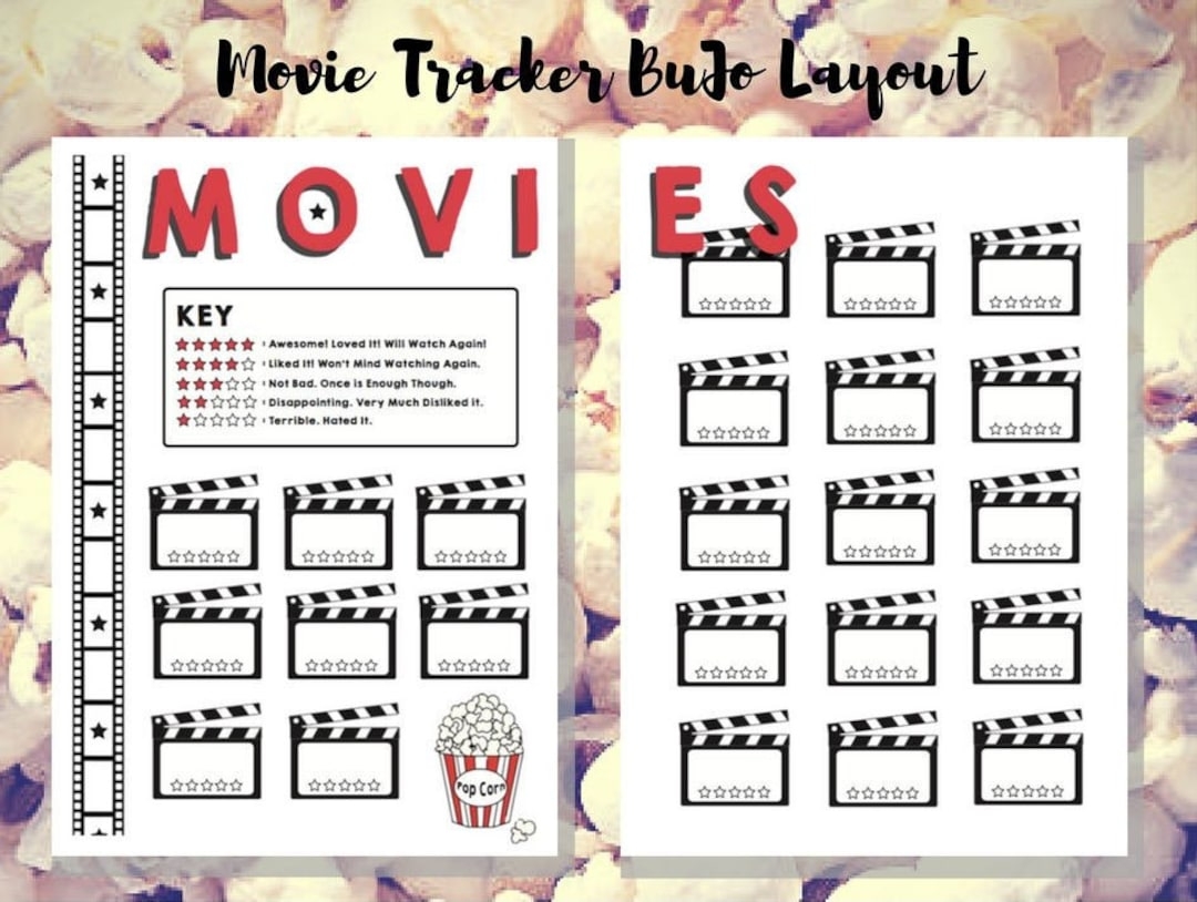 Movie Tracker Bullet Journal 5 star Rating Film Review Bujo Printable Inserts Movies Watched Film Log Movie Wishlist Movie Night Etsy Finland