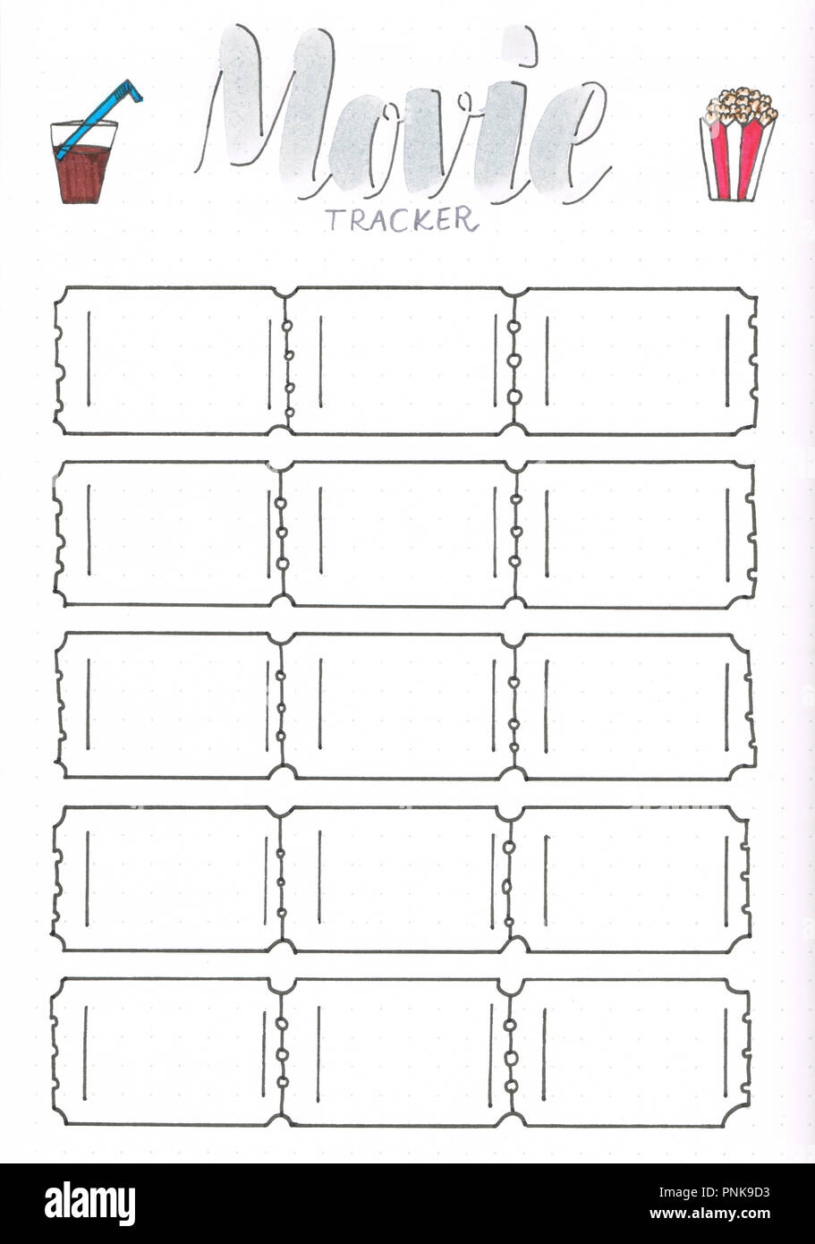 Movie Tracker For Bullet Journal Or Planner To Be Up To Date With Movies You Watch Or Want To Watch Stock Photo Alamy