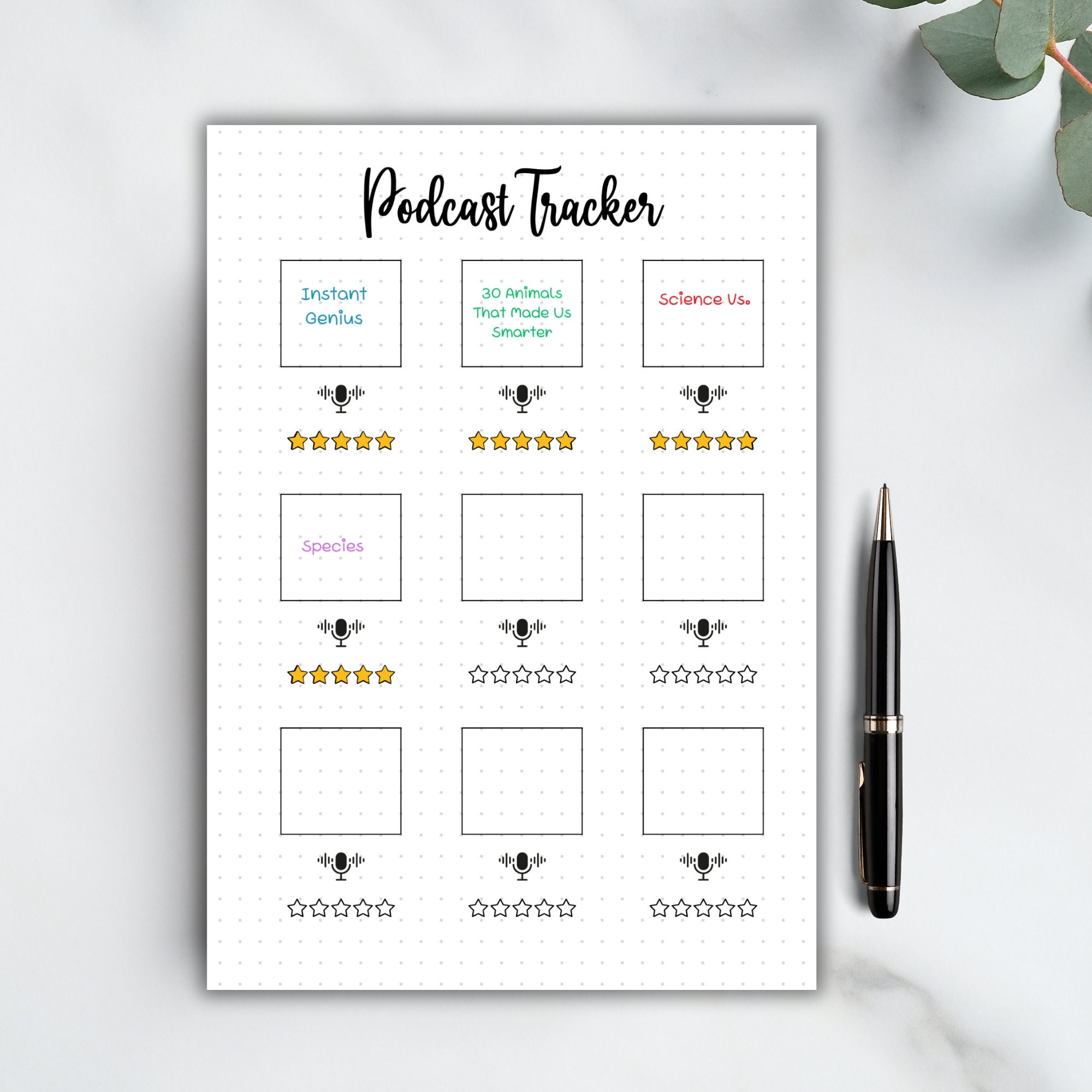 Podcast Tracker Bullet Journal Page Podcast Log Entertainment Tracker Bullet Journal A5 Page Etsy