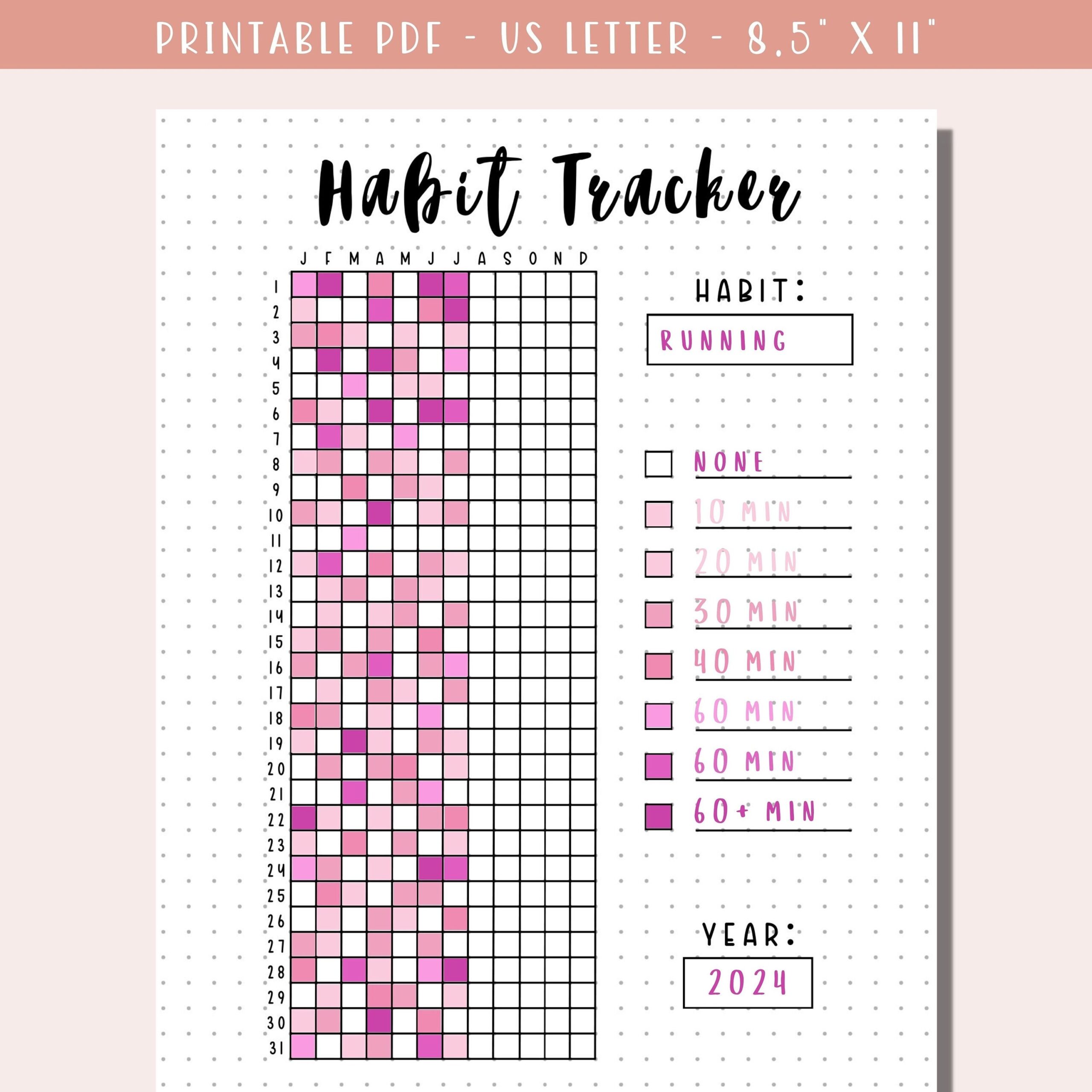 Printable Habit Tracker Bullet Journal Yearly Tracker A Year In Pixel Grid Printable Journal Page Etsy