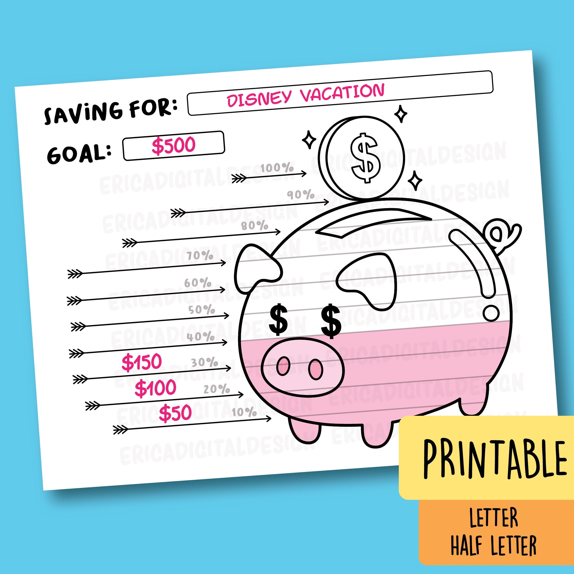 Saving Goal Tracker Printable Bullet Journal Planner Inserts Kids Saving Coloring Page Financial Planner Kids Saving Money Saver Motivator Etsy