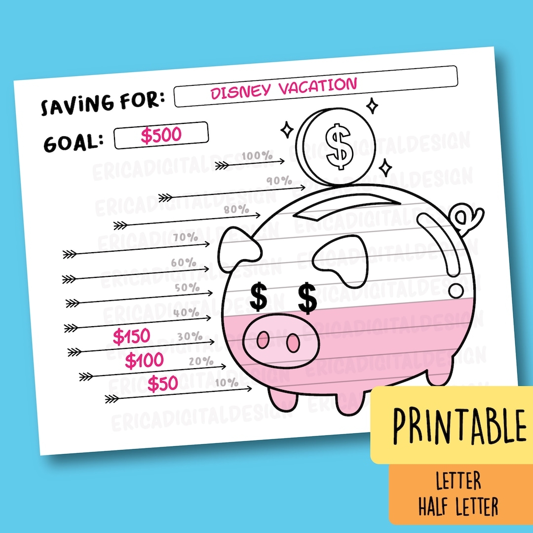Saving Goal Tracker Printable Bullet Journal Planner Inserts Kids Saving Coloring Page Financial Planner Kids Saving Money Saver Motivator Etsy
