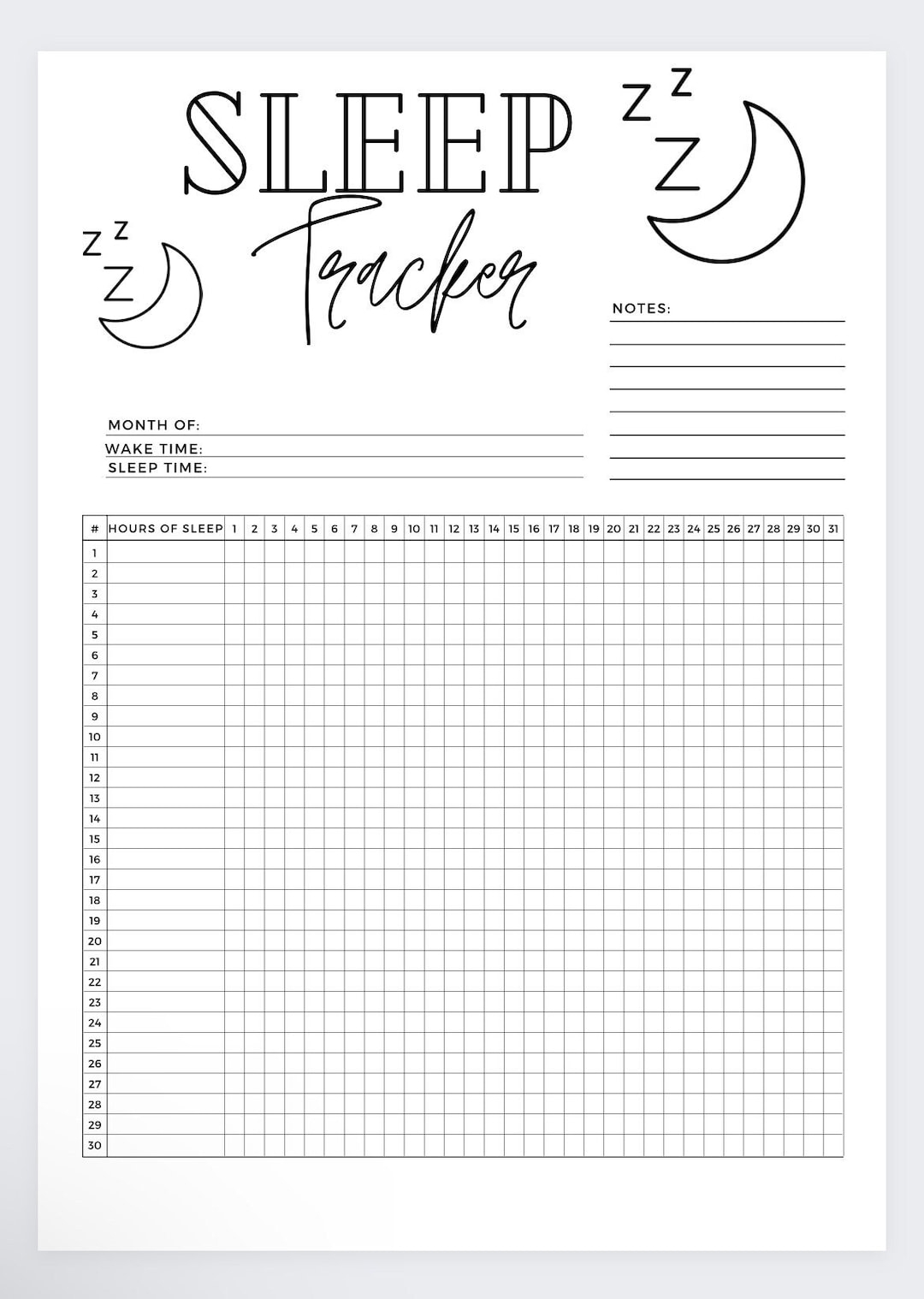 Sleep Tracker Sleep Organizer Sleep Journal Sleep Log Sleep Planner health Planner Sleep Chart sleep Tracking sleep Tracker Printable Etsy