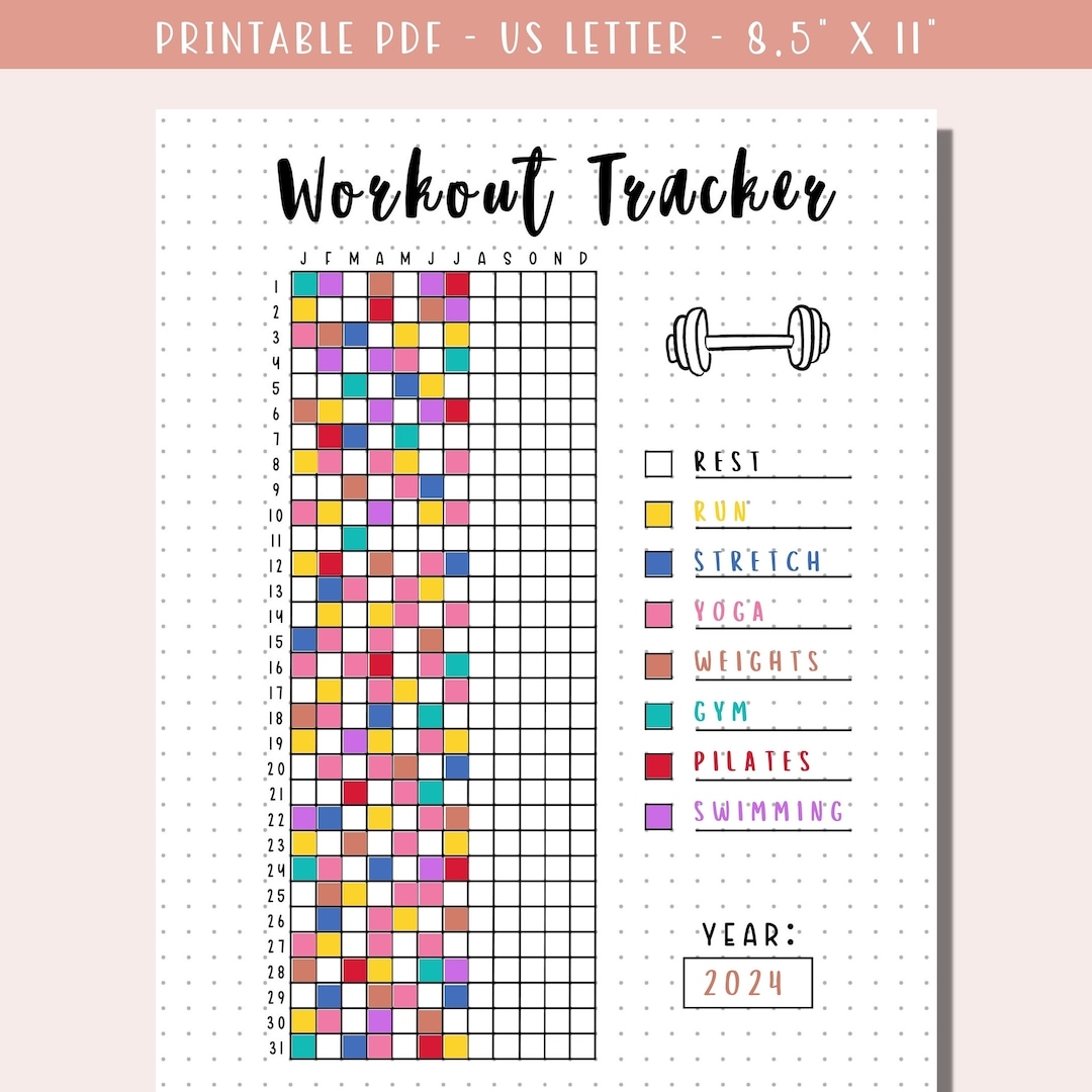 Workout Tracker Printable Bullet Journal Fitness Tracker Daily Exercise Log Printable Journal Page Etsy