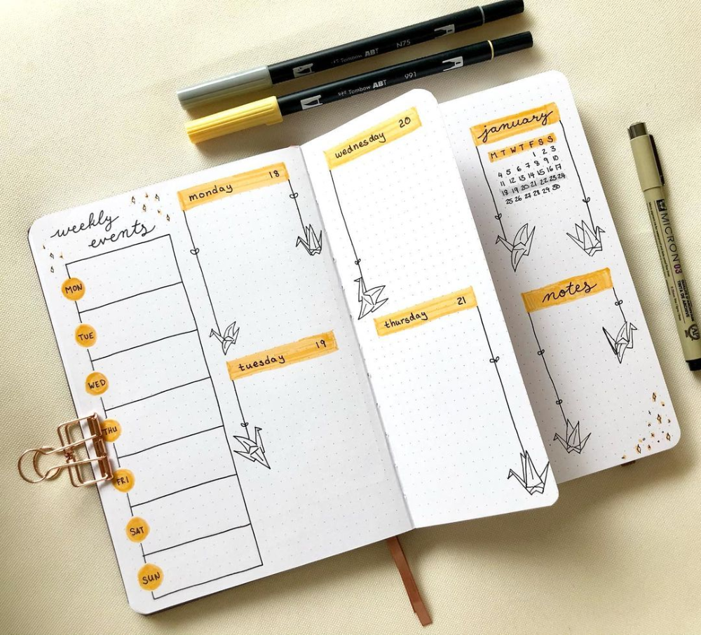 bullet journal weekly spread