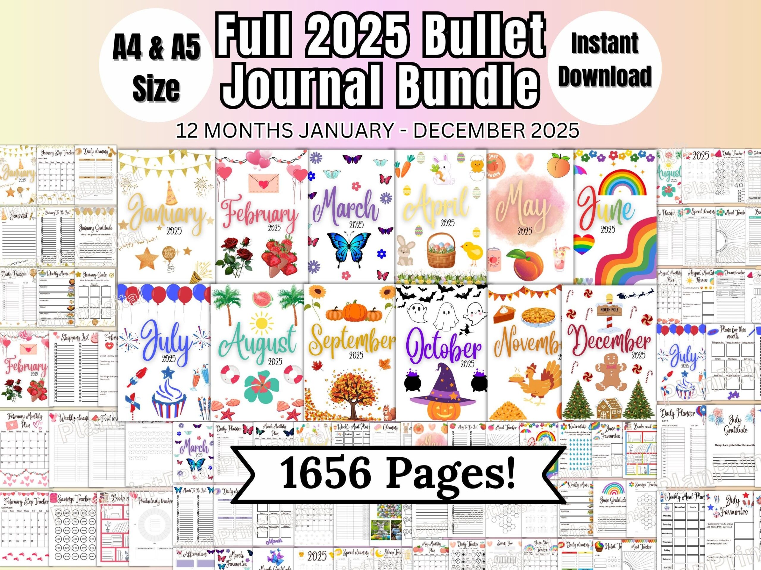 2025 Bullet Journal Bundle Premade Bullet Journal Pages Bullet Journal Template Printable Digital Bullet Journal Kit Bujo Trackers Etsy