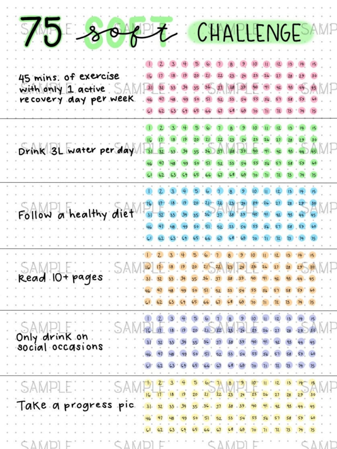 75 Soft Challenge Tracker Digital PDF Download Bullet Journal Spreads Pages Bujo Journaling Etsy