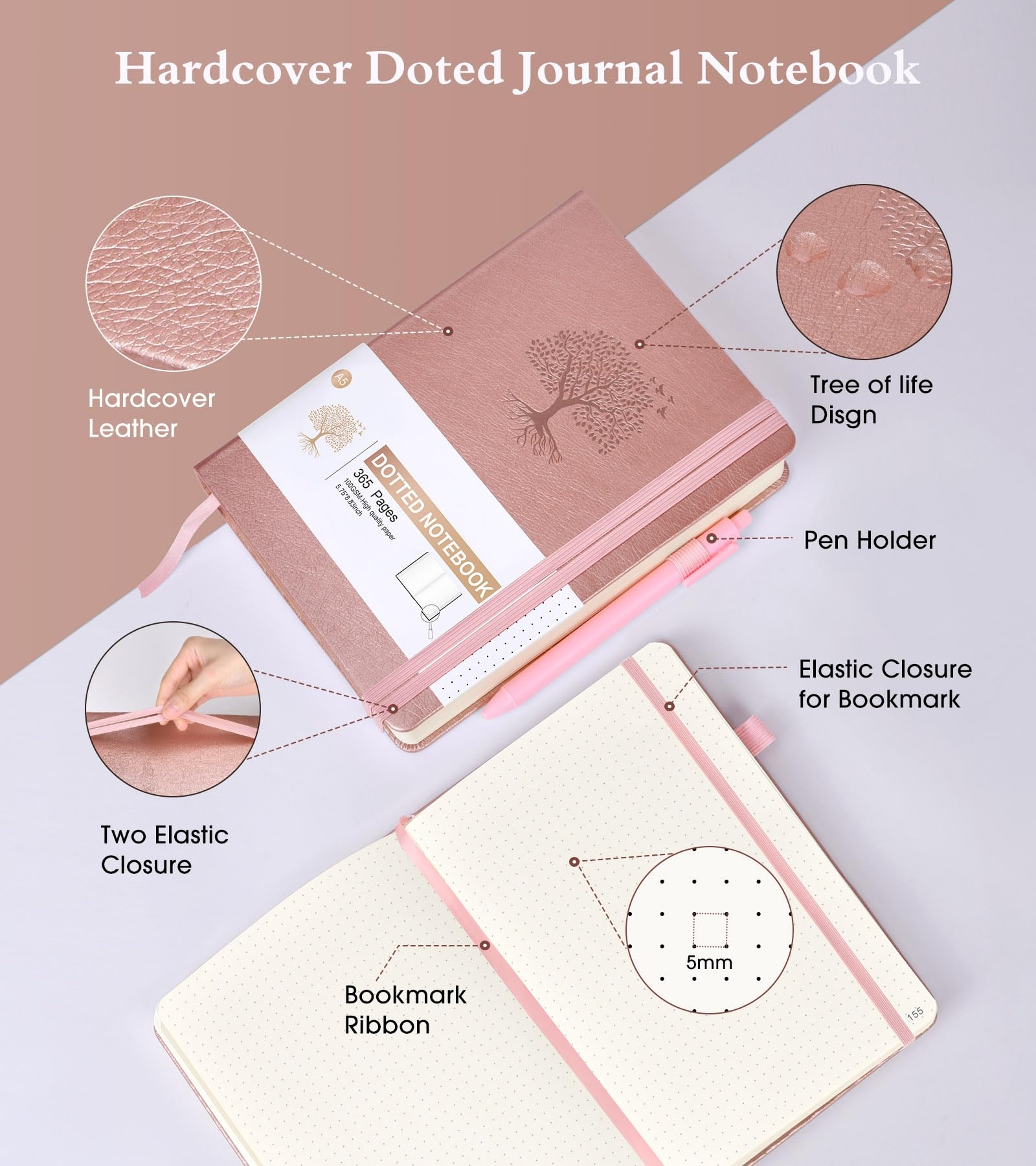 Amazon Ansopu Dotted Journal Notebook 360 Numbered Pages Bullet Journals 100gsm Dot Paper Thick Hardcover Leather Journal For Writing Women Men A5 Dotted Grid Notebooks For Work 5 75 X 8 38 Pink 