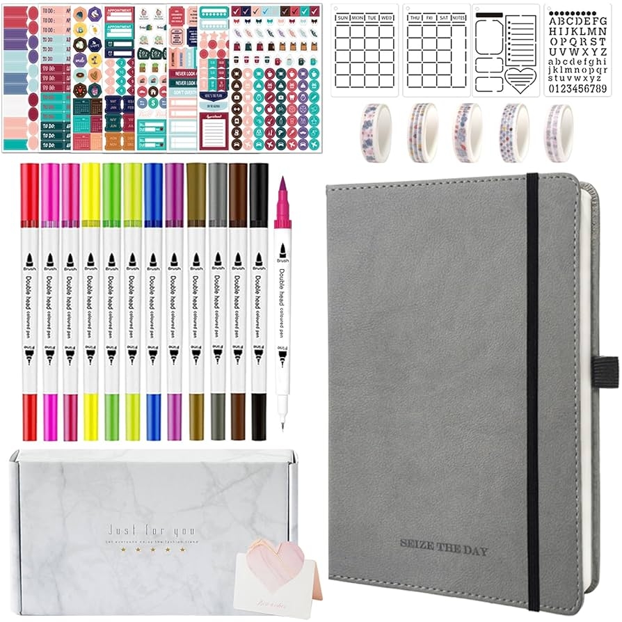 Amazon Y I Bullet Dotted Journal Kit A5 Hardcover Dotted Journal Notebook With 200 Pages 120GSM Thick Paper Stencils Stickers Pens Washi Tapes Dotted Journaling Kit For Beginners Women Teen Girls Gray Amazon Y I Bullet Dotted Journal Kit A5 Hardcover Dotted Journal Notebook With 200 Pages 120GSM Thick Paper Stencils Stickers Pens Washi Tapes Dotted Journaling Kit For Beginners Women Teen Girls Gray