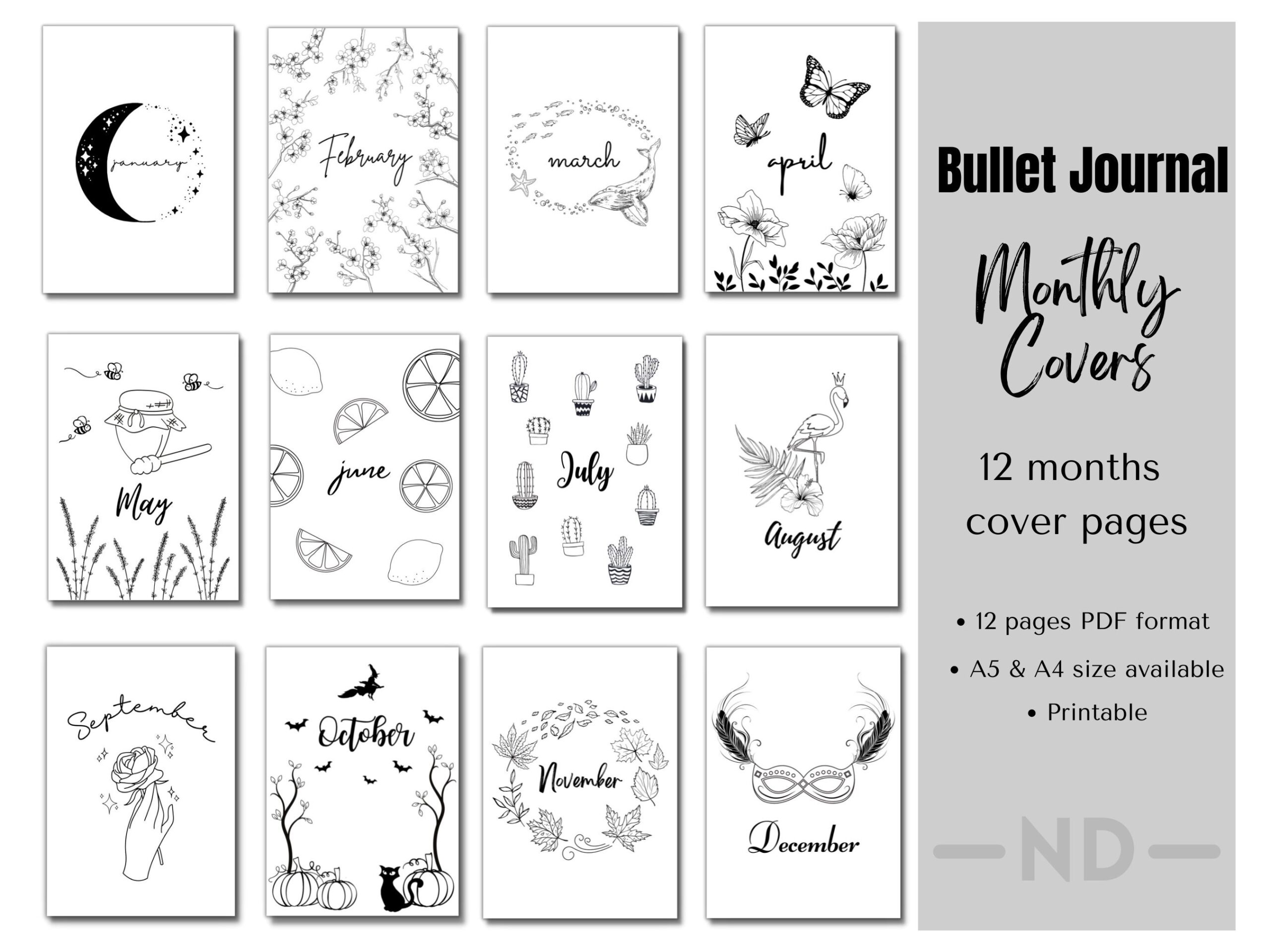 Bullet Journal Monthly Cover Pages Etsy Bullet Journal Monthly Cover Pages Etsy