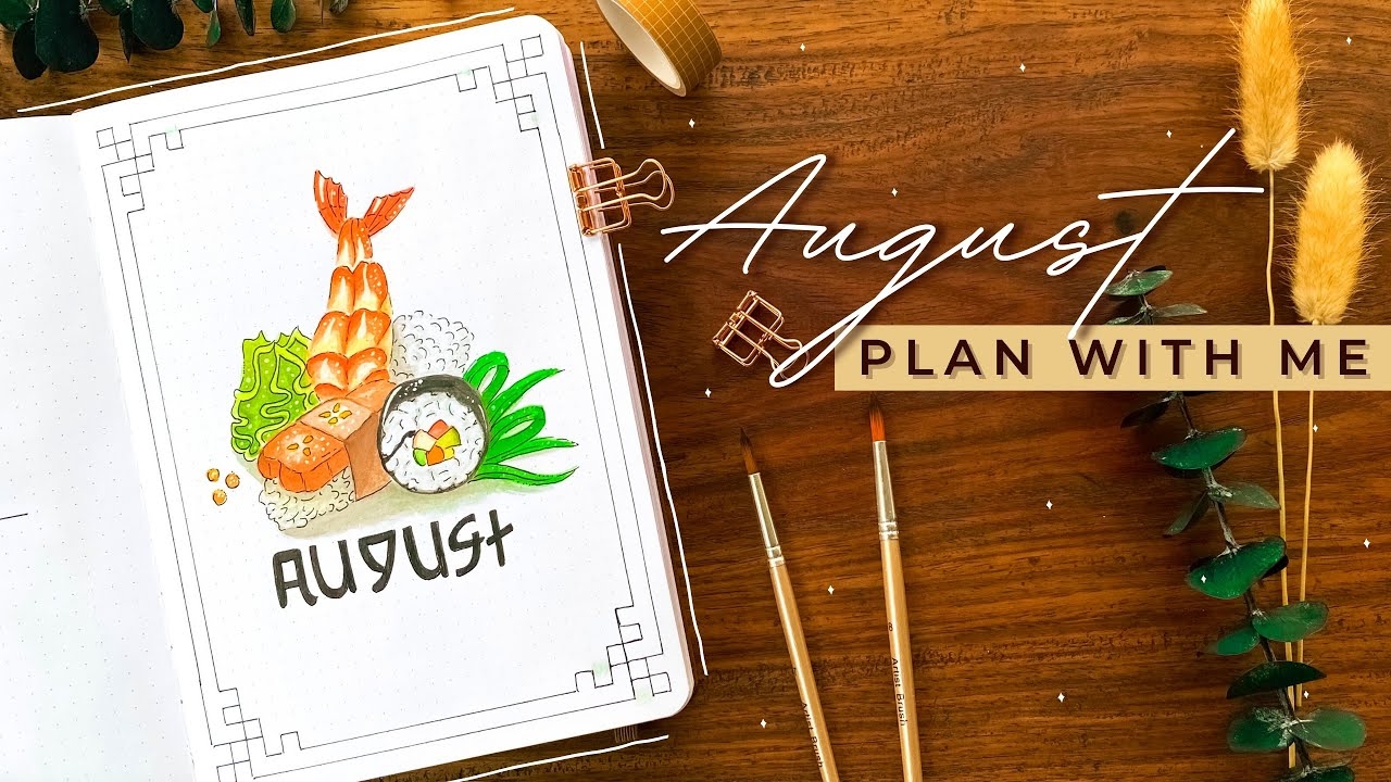 Bullet Journal Setup August 2021 Sushi Japanese BuJo Theme With Watercolors PLAN WITH ME YouTube