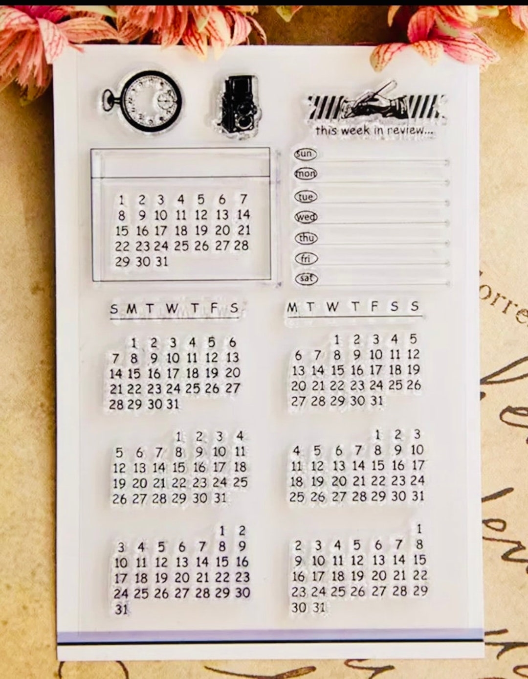 Calendar Stamp Set Monthly Stamps Planner Stamps Craft Stamps Fuctional Journal Stamps Scrapbooking Supplies Silicone Stamps Etsy