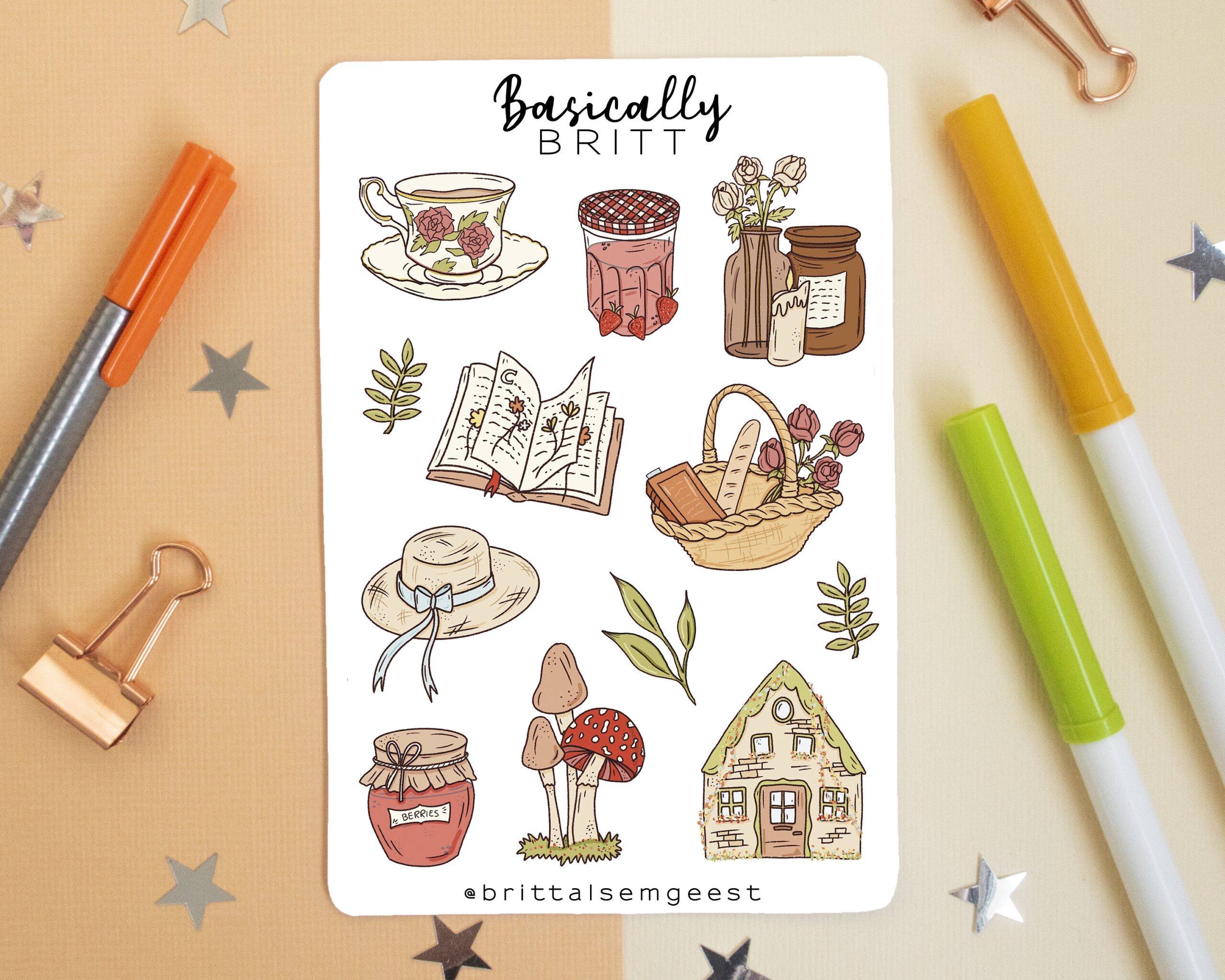 Cottagecore Stickersheet Bullet Journal Stickers Cute Doodle Sticker Light Academia Cottage Core Cozy Rural Wood Scrapbook Etsy