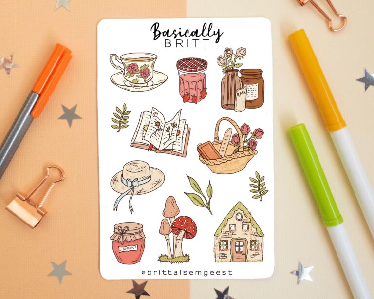 Cottagecore Stickersheet Bullet Journal Stickers Cute Doodle Sticker Light Academia Cottage Core Cozy Rural Wood Scrapbook Etsy