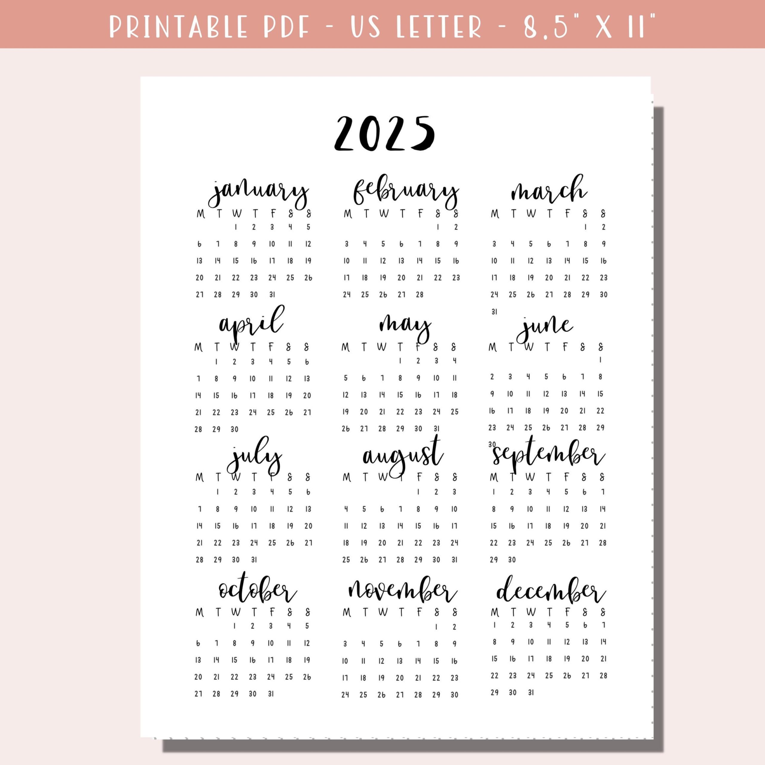 Dated 2025 Calendar Printable Planner 2025 Dotted Bullet Journal Page Monday Sunday Start A5 Journal Insert Minimalist Download Etsy
