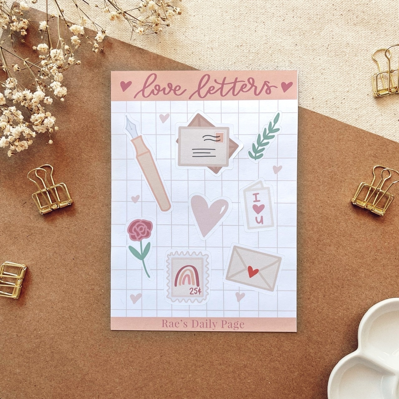 Love Letters Sticker Sheet Valentine s Day Bullet Journal Stickers Rae s Daily Page