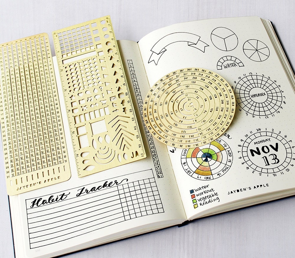 Matte Gold Brass Journal Stencil Set Circle Grid Checklist A5 TN Etsy Singapore
