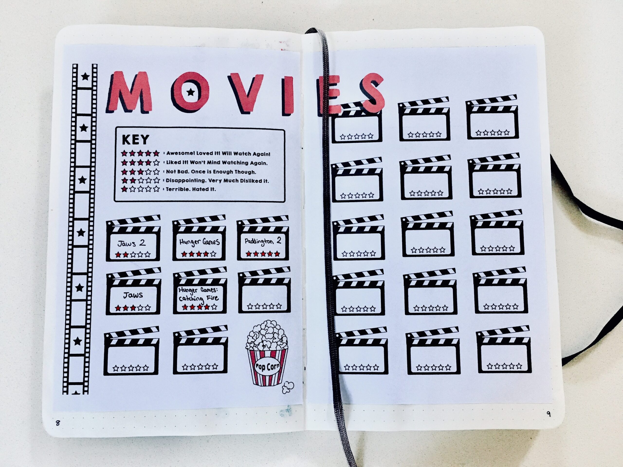 Movie Tracker Bullet Journal 5 star Rating Film Review Bujo Printable Inserts Movies Watched Film Log Movie Wishlist Movie Night Etsy