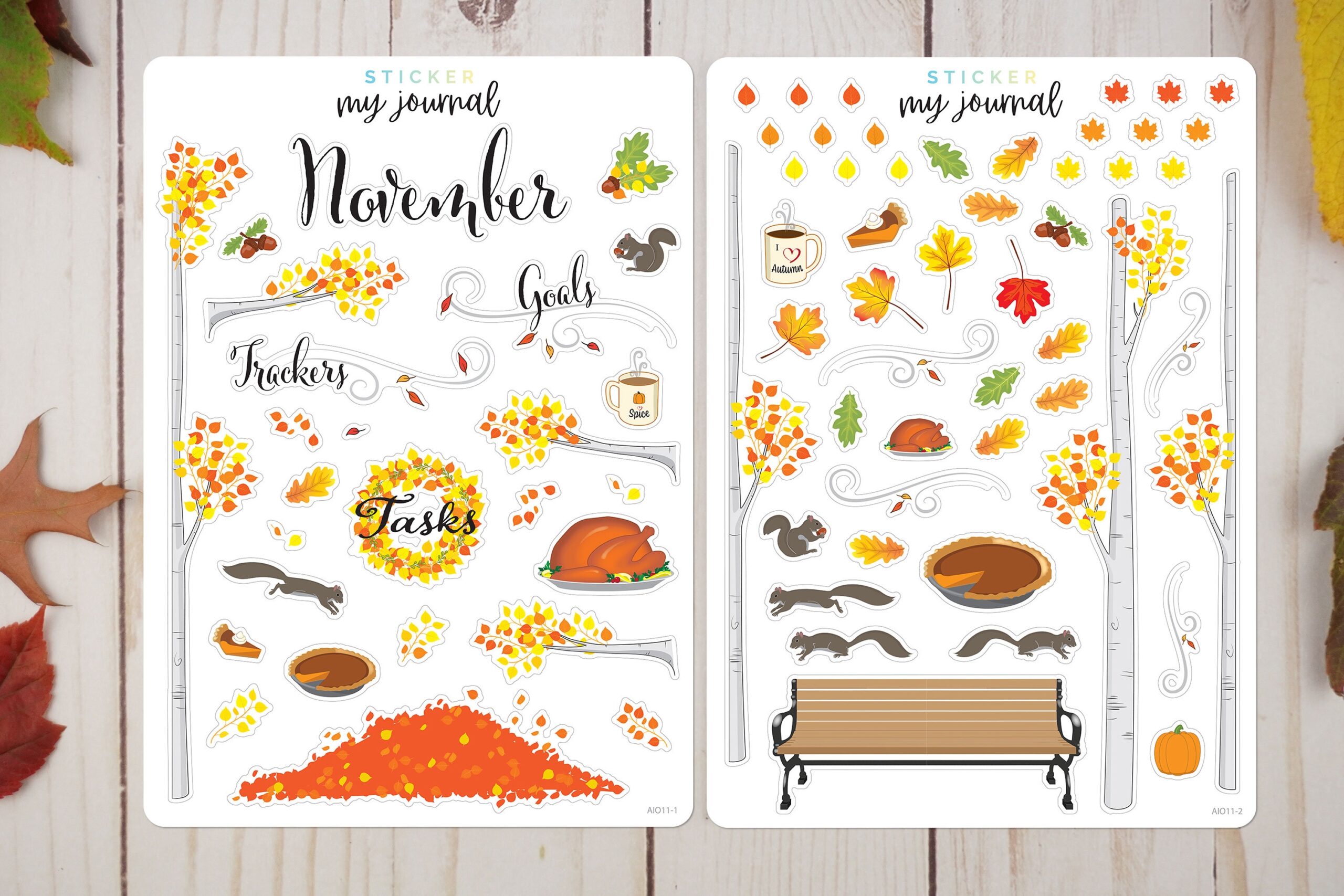 November Monthly Bullet Journal Sticker Kit Autumn Thanksgiving Themed Stickers For Your Dotted Journal Planner Setup Etsy