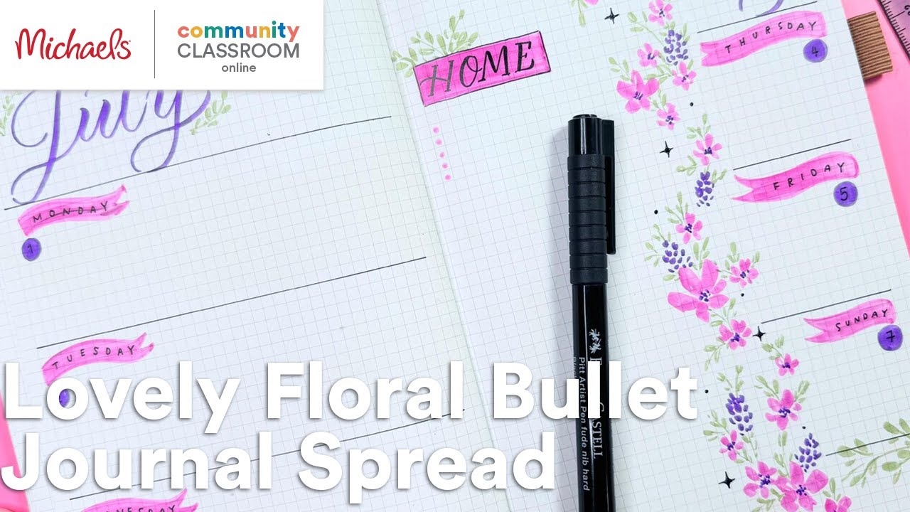 Online Class Lovely Floral Bullet Journal Spread Michaels YouTube