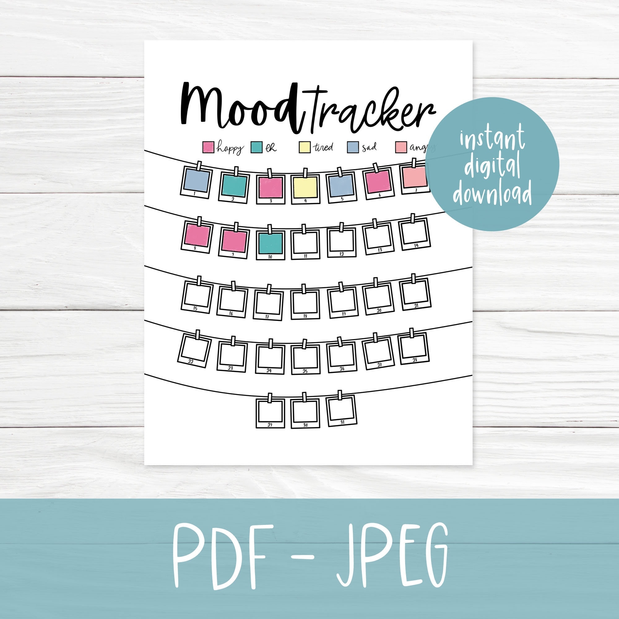 Polaroid Mood Tracker Printable Bullet Journal Template Habit Tracker Monthly Mood Tracker Bullet Journal Insert Etsy