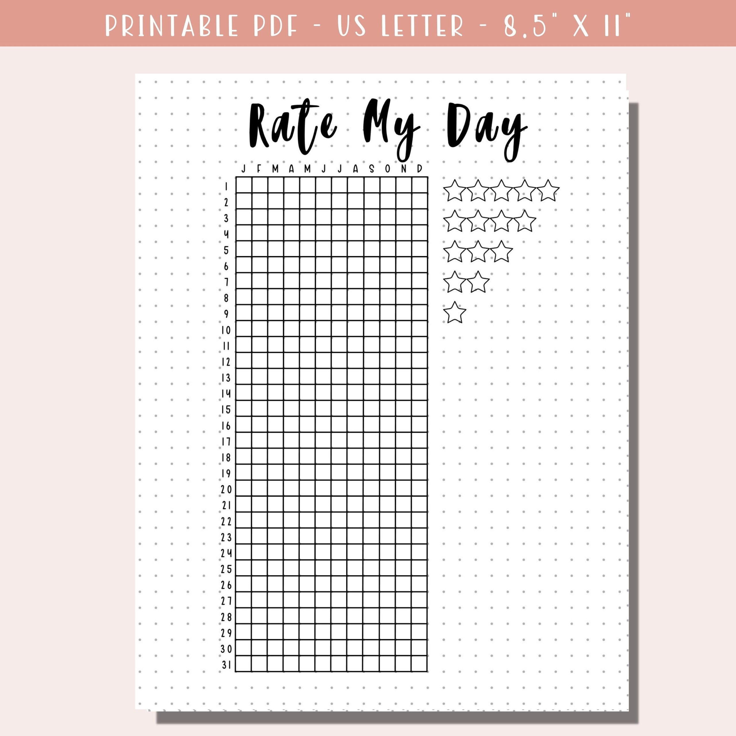 Rate My Day Printable Daily Mood Tracker Printable Mood In Pixels Anxiety Tracker Stress Tracker A5 Journal Inserts Bullet Journal Etsy