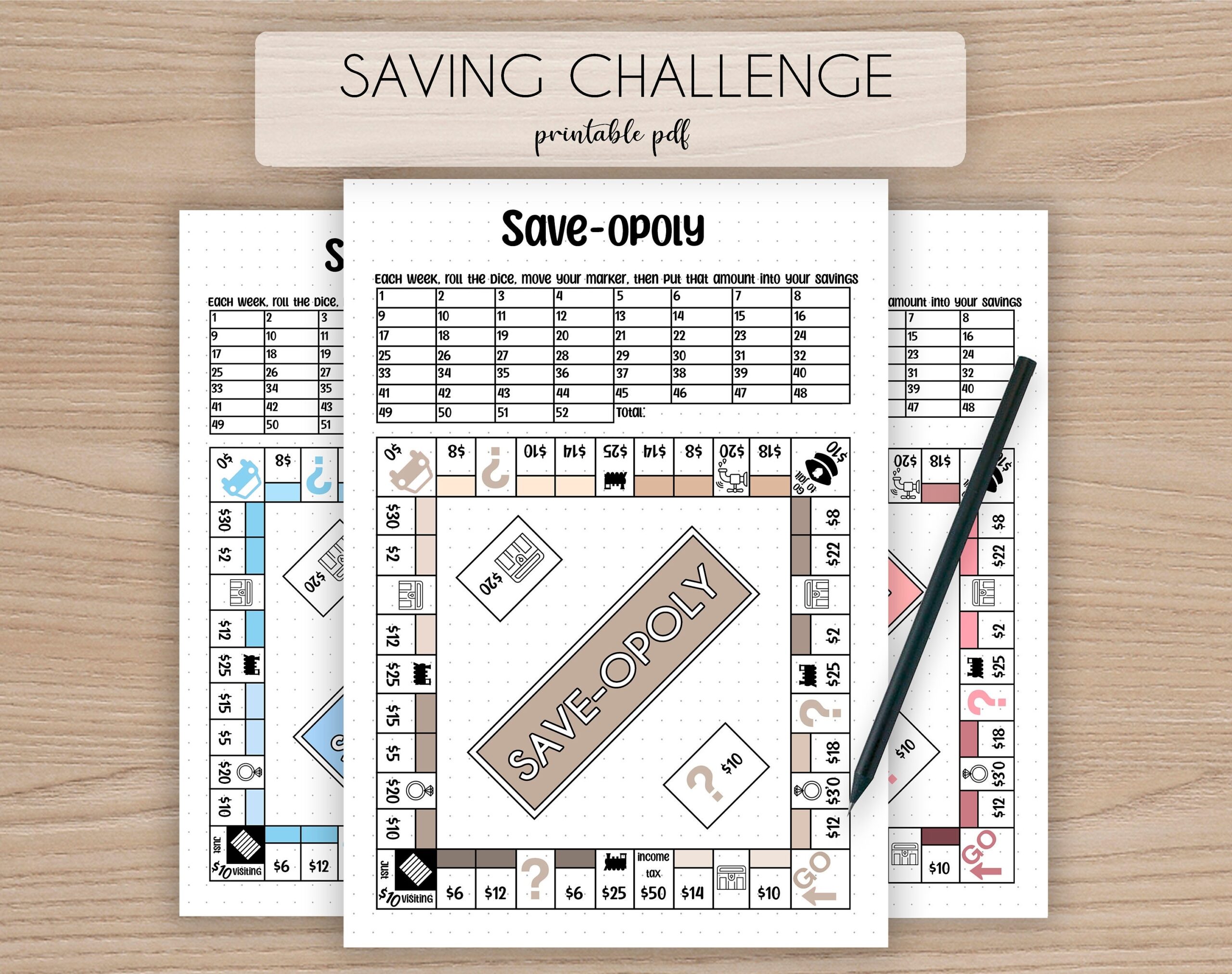 Saveopoly Savings Challenge A5 Bullet Journal Page PRINTABLE Savings Game Savings Tracker Savings Goal Budgeting Game Minimalist Etsy