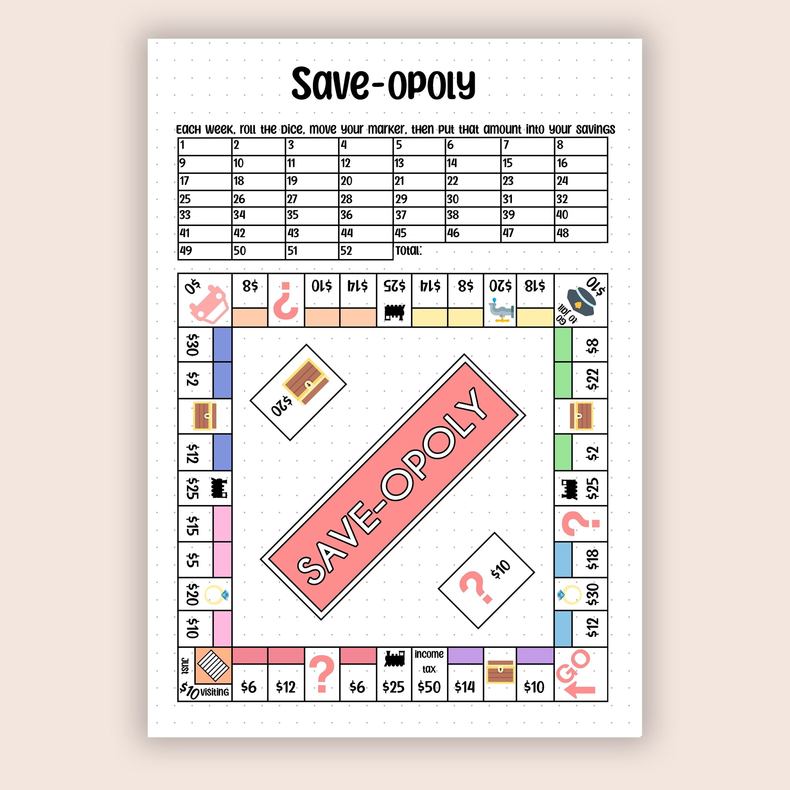 Saveopoly Savings Challenge A5 Bullet Journal Page PRINTABLE Savings Game Savings Tracker Savings Goal Budgeting Game PDF Etsy