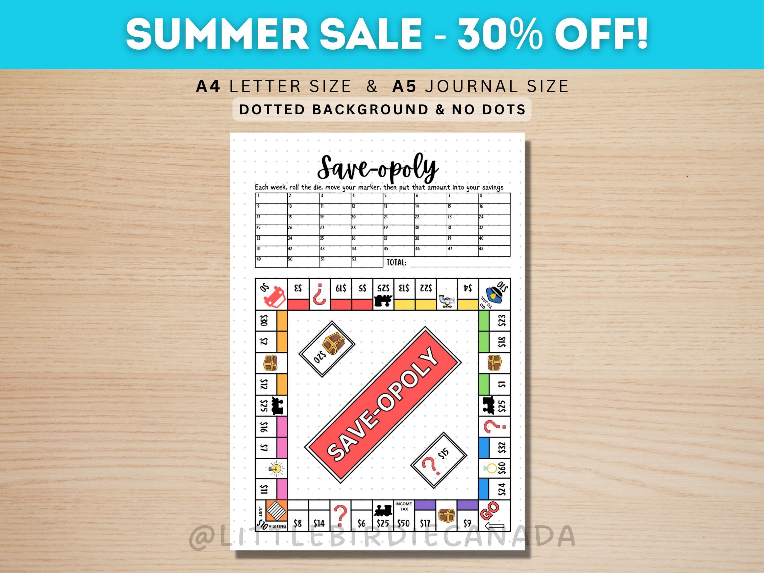 Saveopoly Savings Challenge PRINTABLE Journal Page Printable Savings Game Savings Tracker Savings Goal Budgeting Game Save opoly Etsy