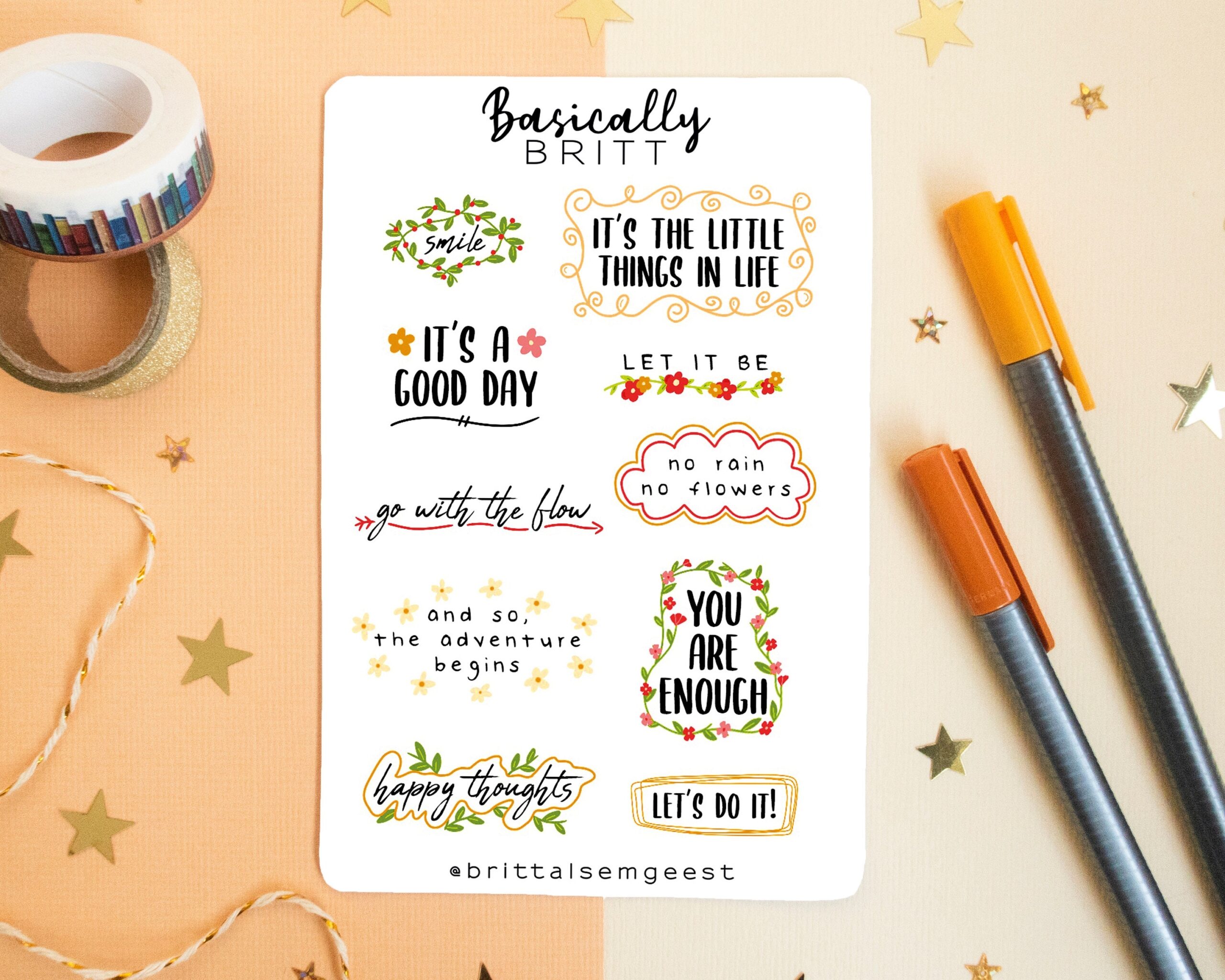 Sticker Sheet Inspirational Quotes Bullet Journal Quote Stickers BUJO Stickersheet Inspiring Sticker Set Botanical Cute Flowers Etsy Sweden