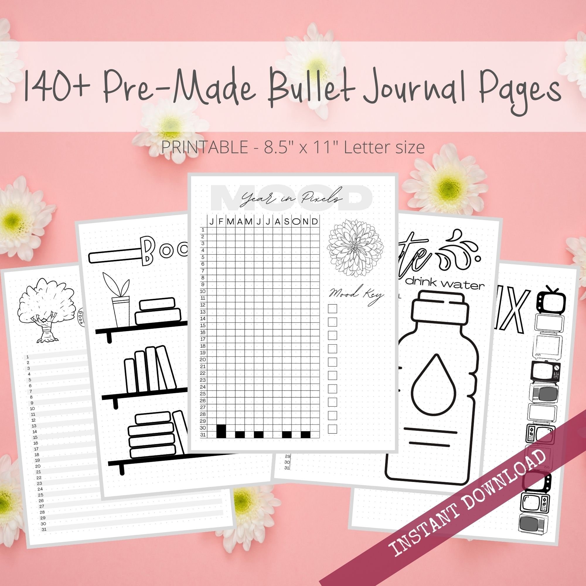 The Simple 2025 Digital Bullet Dotted Journal Planner undated 140 page PDF Pre made Printable Bujo Pages With Trackers Templates Etsy