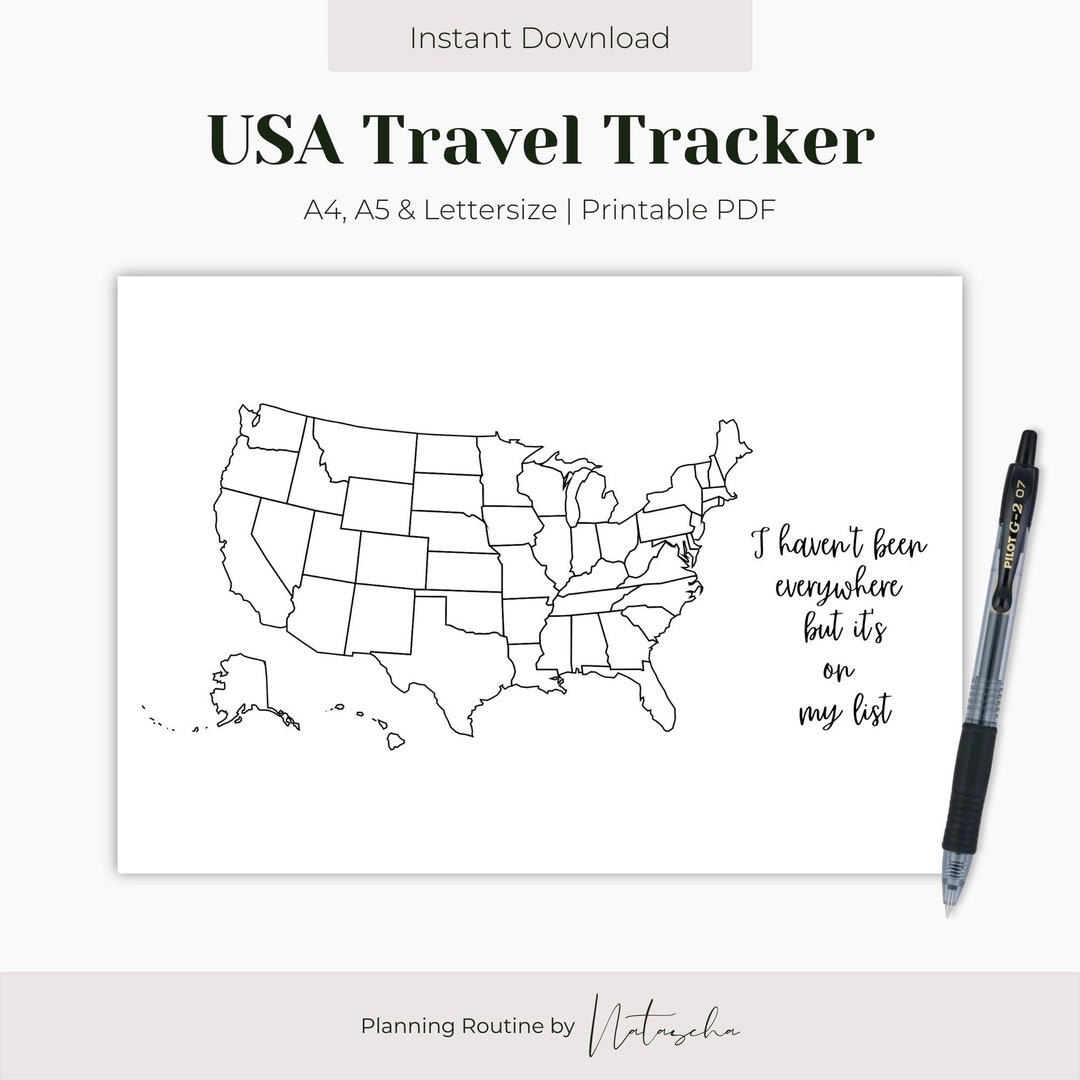 USA Travel Tracker Printable Map Of United States Of America USA Map Template State Tracker Bullet Journal Planner Instant Download Etsy