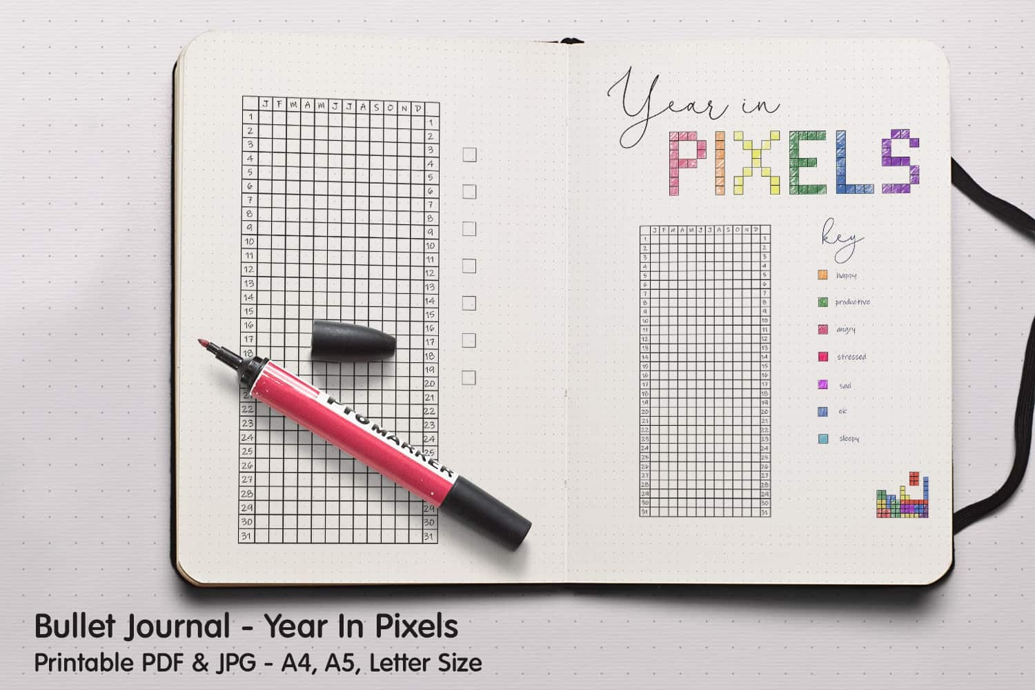 bullet journal a year in pixels